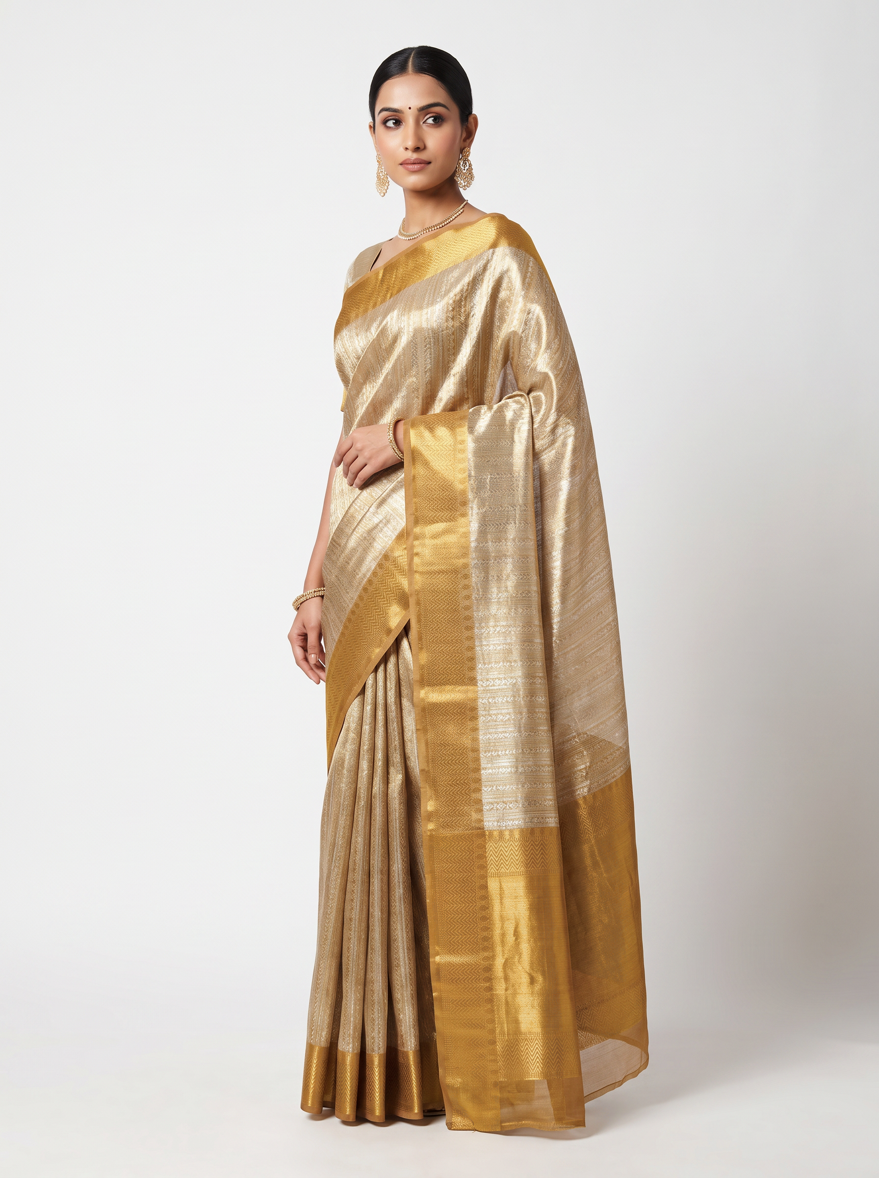 Burnt Orange + Honey Yellow pure tissue silk brocade saree with woven zari