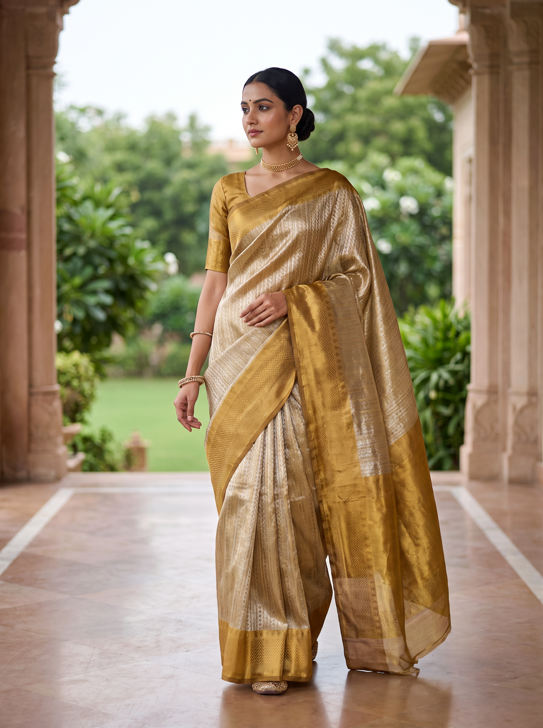 Pure Tissue Silk Saree | Burnt Orange + Honey Yellow Brocade Woven Zari | Self Design Zari Border | Pahiza Sarees | Design 24 image 3