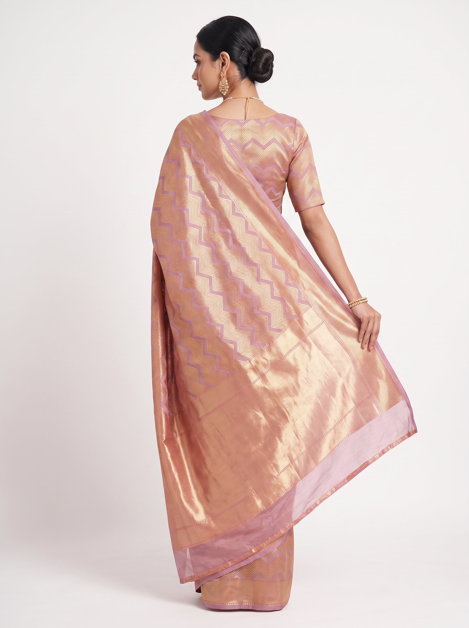 Pure Tissue Silk Saree | Deep Red + Dusty Pink Brocade Woven Zari | Self Design Zari Border | Pahiza Sarees image 3
