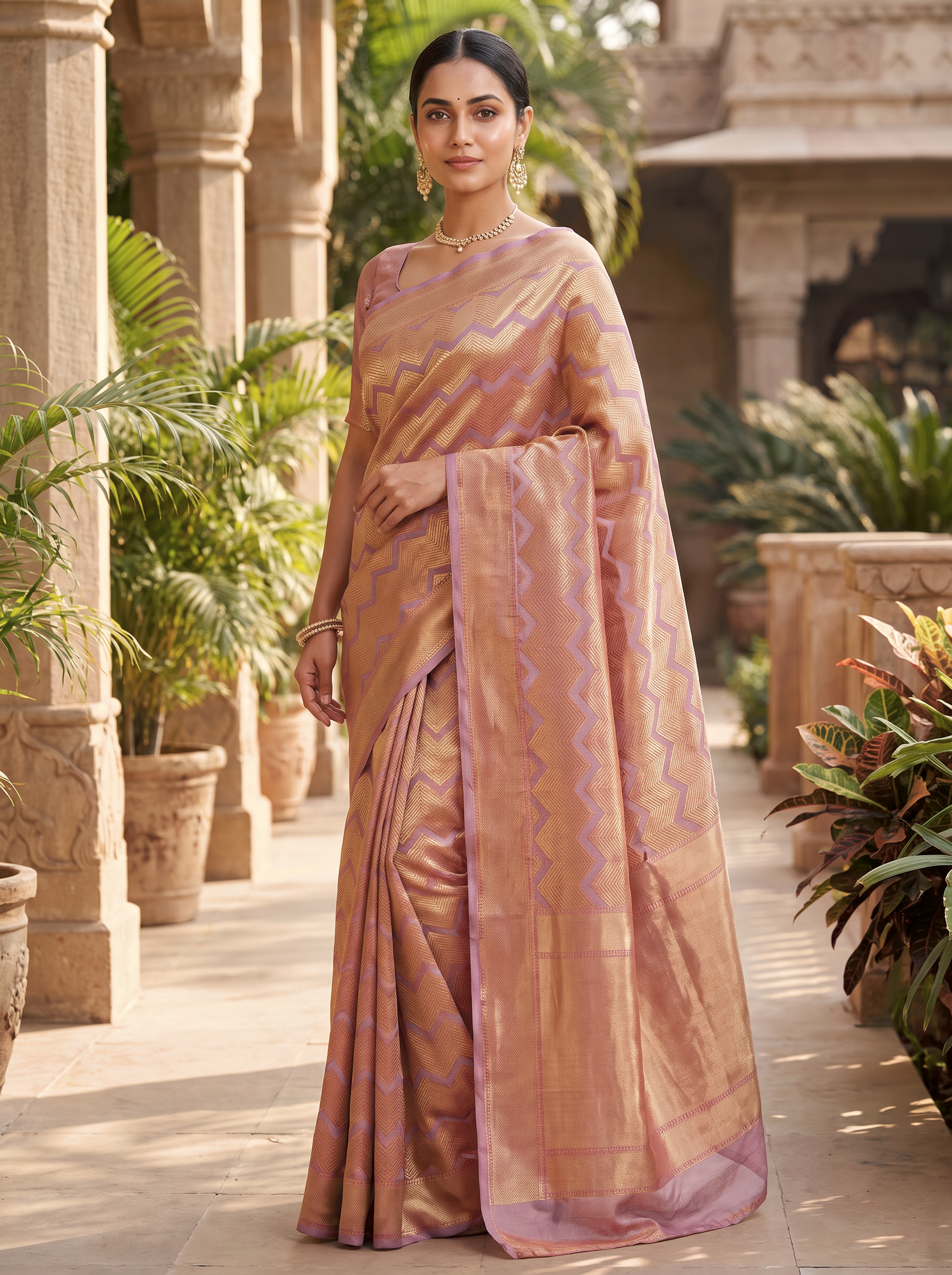 Pure Tissue Silk Saree | Deep Red + Dusty Pink Brocade Woven Zari | Self Design Zari Border | Pahiza Sarees image 4