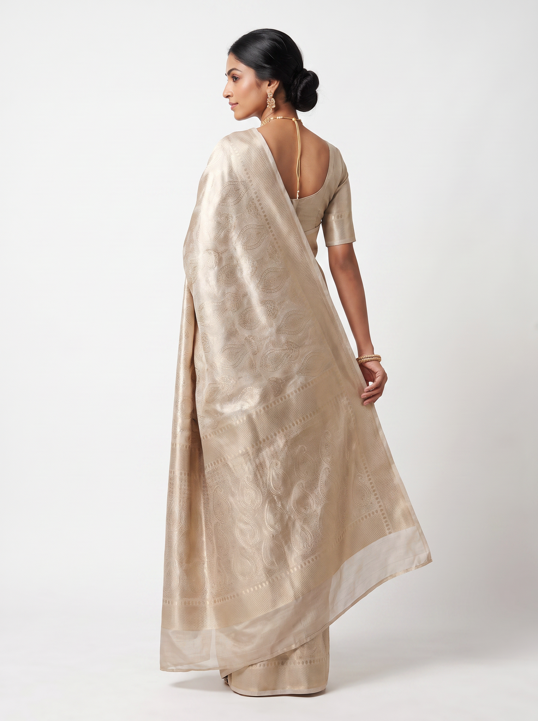 Pure Tissue Silk Saree | Silver Grey + Grey Brocade Woven Zari | Contrast Zari Border | Pahiza Sarees | Design 21 image 3