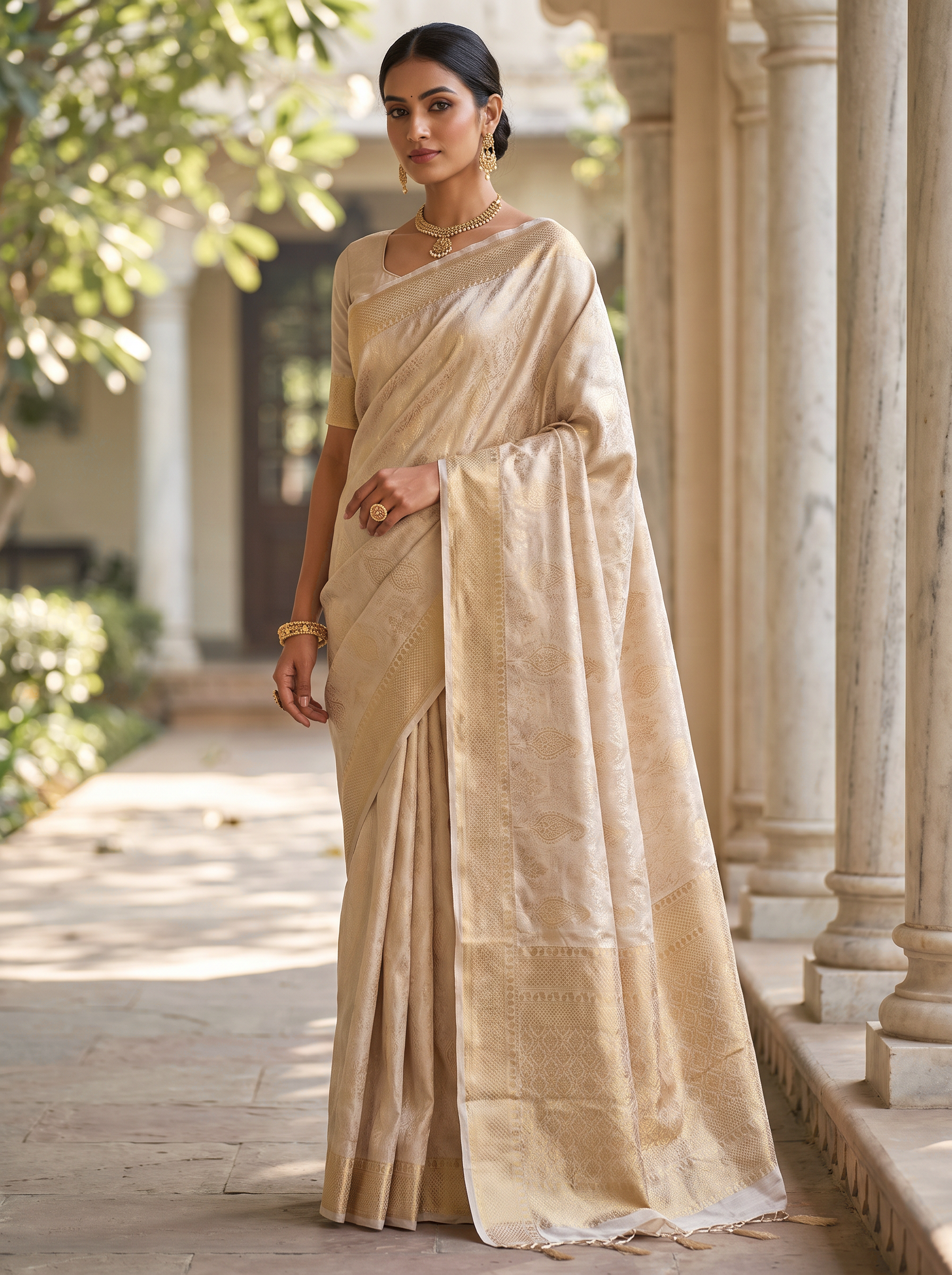 Pure Tissue Silk Saree | Silver Grey + Grey Brocade Woven Zari | Contrast Zari Border | Pahiza Sarees | Design 21 image 4
