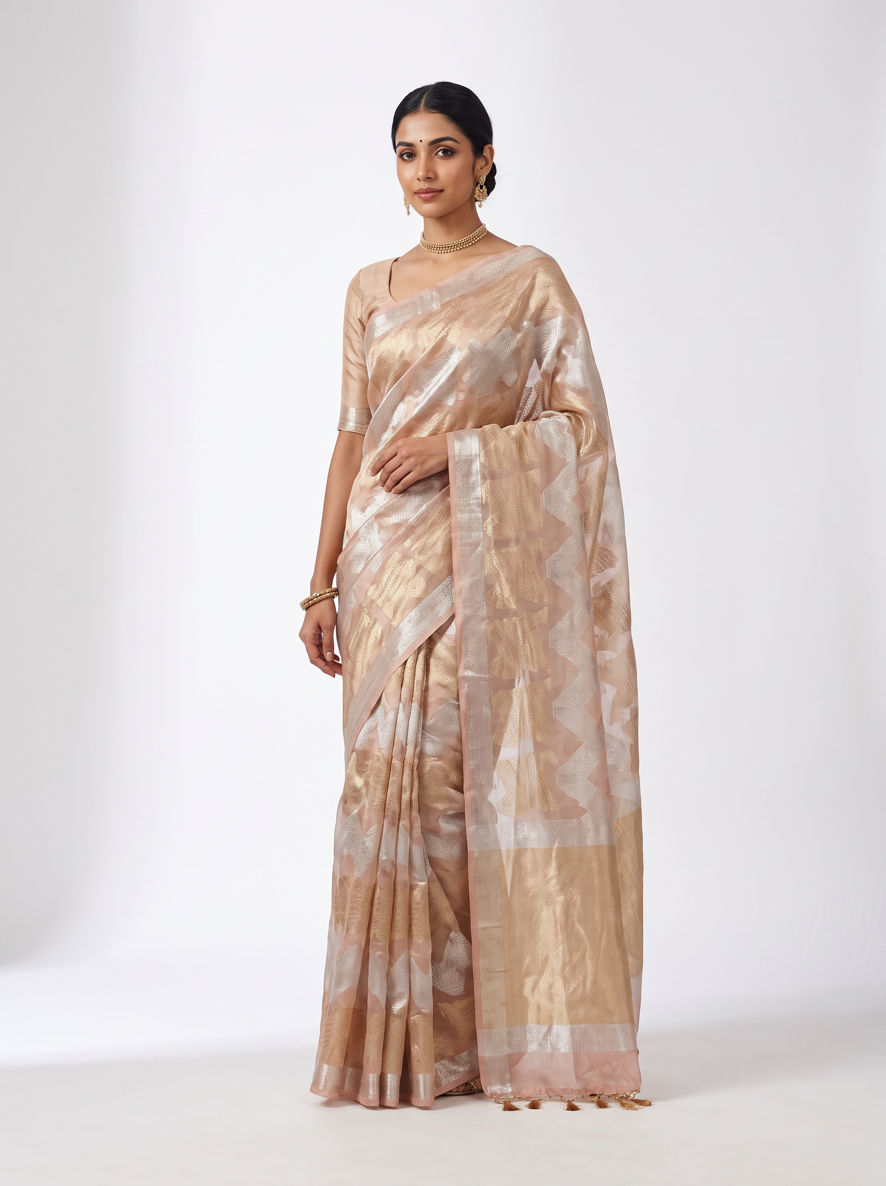 Silver Grey + Grey pure tissue silk brocade saree with woven zari