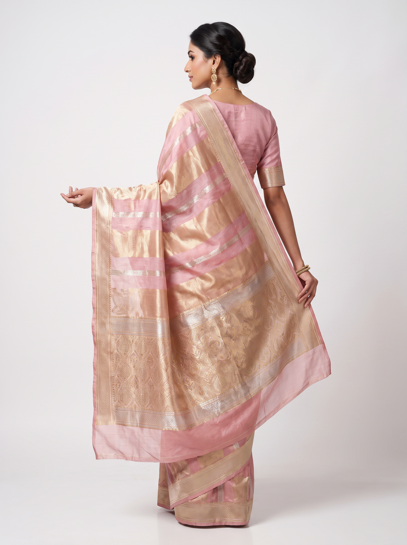 Pure Tissue Silk Saree | Silver Grey + Grey Brocade Woven Zari | Contrast Zari Border | Pahiza Sarees image 3