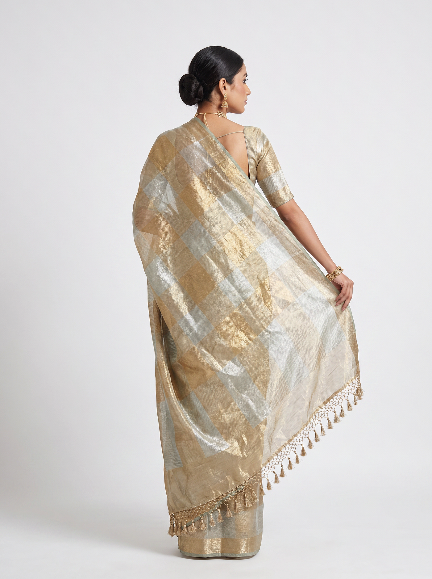 Pure Tissue Silk Saree | Grey + Honey Yellow Brocade Woven Zari | Self Design Zari Border | Pahiza Sarees image 3