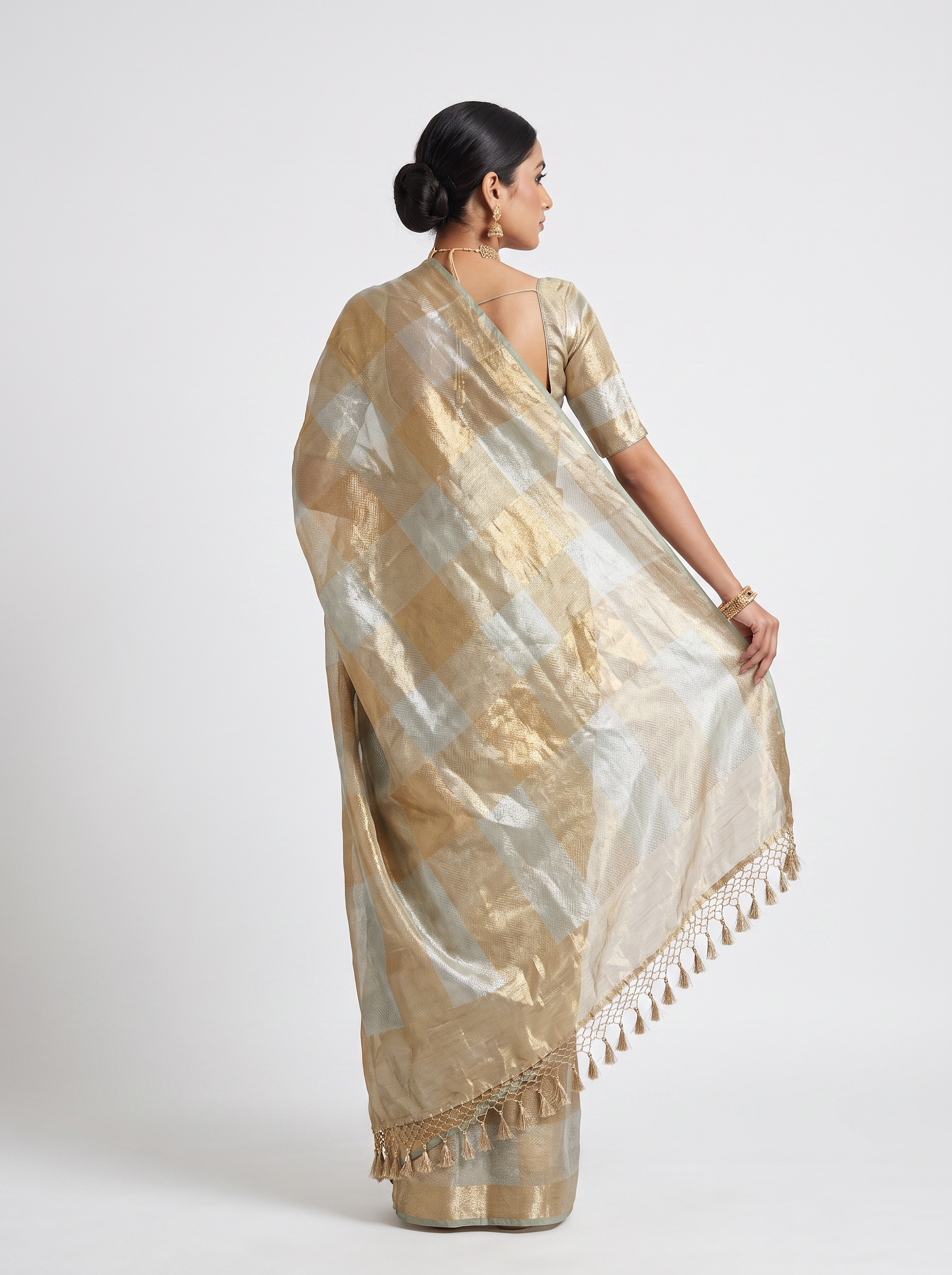 Pure Tissue Silk Saree | Grey + Honey Yellow Brocade Woven Zari | Self Design Zari Border | Pahiza Sarees image 3