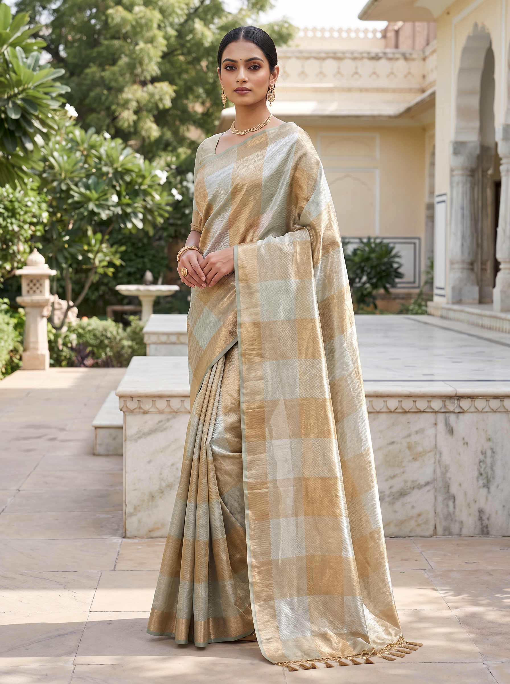 Pure Tissue Silk Saree | Grey + Honey Yellow Brocade Woven Zari | Self Design Zari Border | Pahiza Sarees image 4