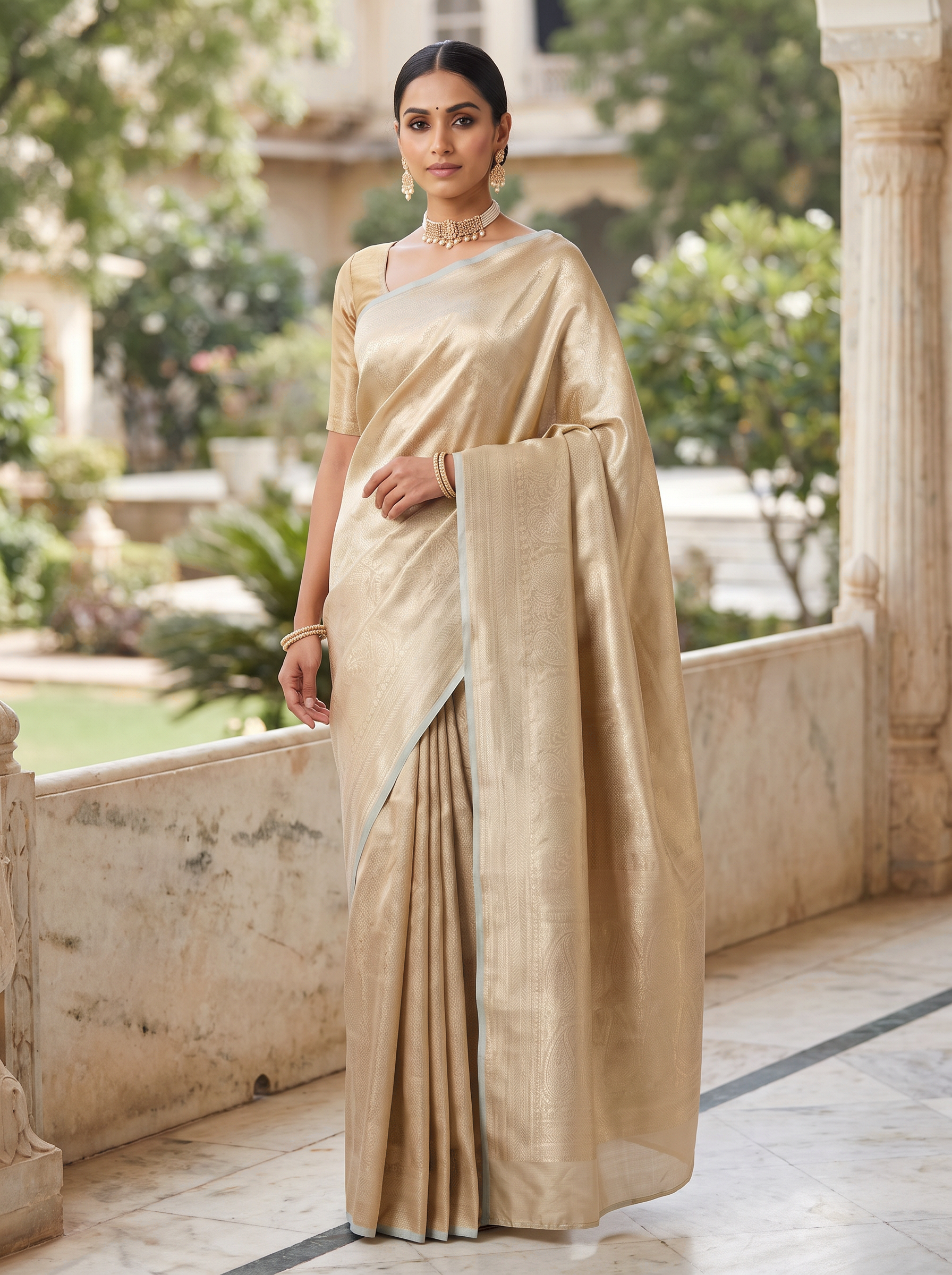 Pure Tissue Silk Saree | Silver Grey + Grey + Honey Yellow Brocade Woven Zari | Contrast Zari Border | Pahiza Sarees image 4
