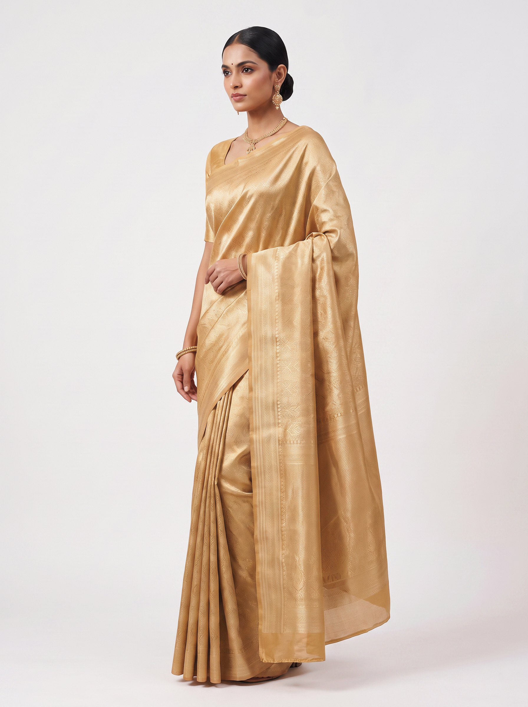 Pure Tissue Silk Saree | Beige + Peach Brocade Woven Zari | Contrast Zari Border | Pahiza Sarees | Design 19 image 2