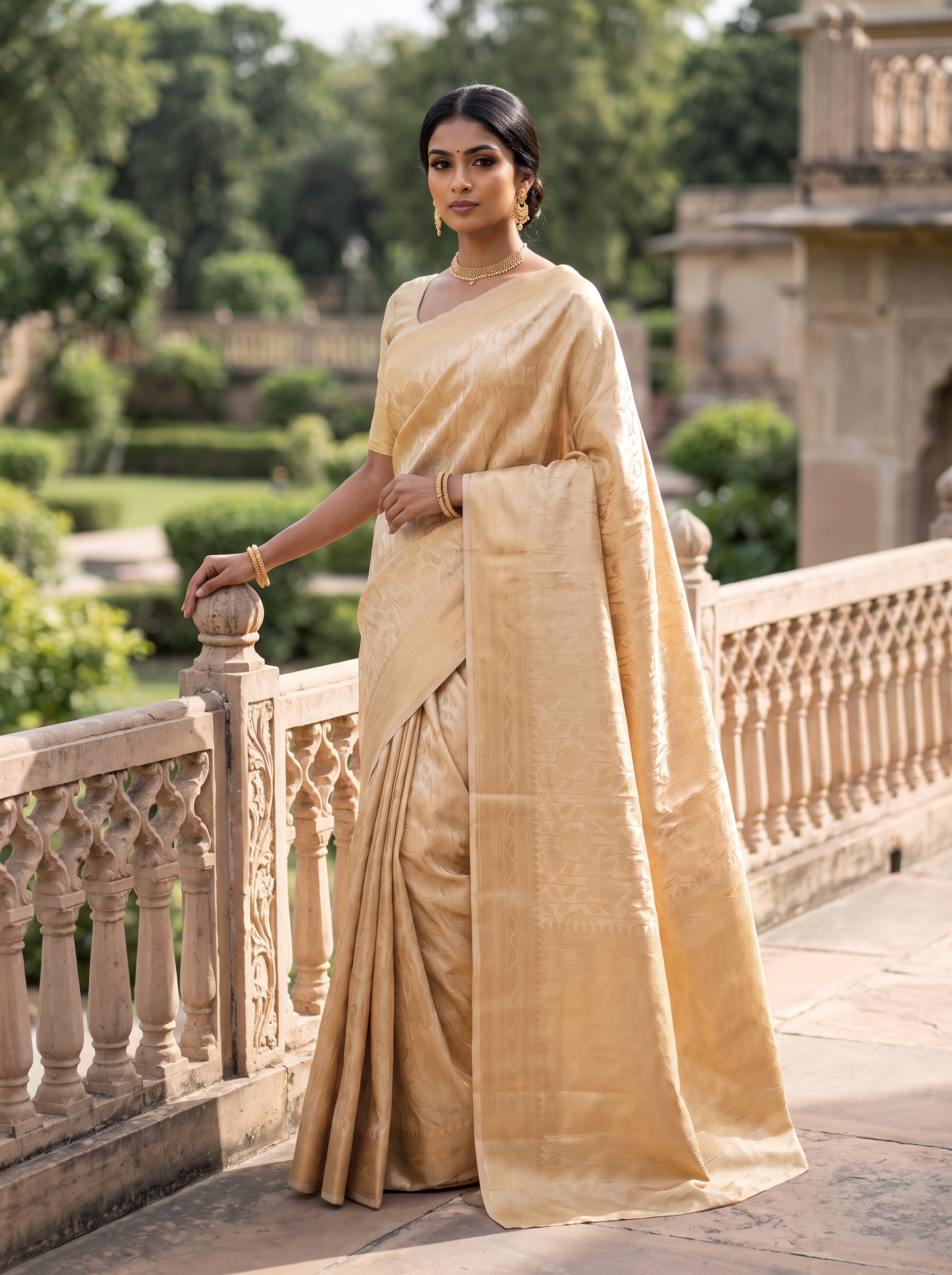 Pure Tissue Silk Saree | Beige + Peach Brocade Woven Zari | Contrast Zari Border | Pahiza Sarees | Design 20 image 4