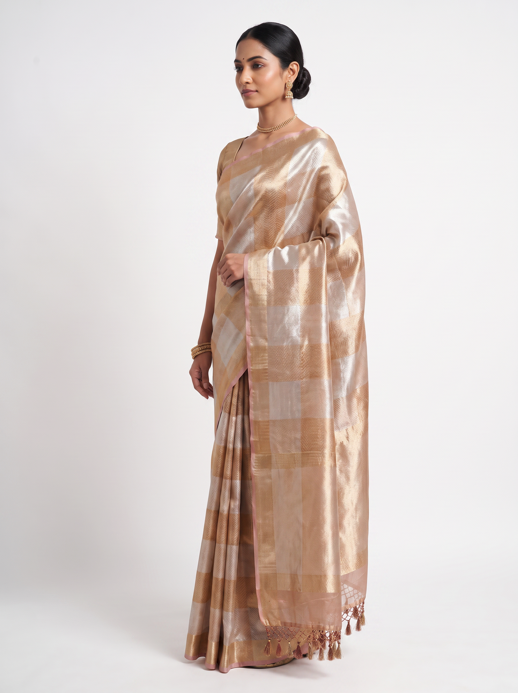Pure Tissue Silk Saree | Brick Red + Peach Brocade Woven Zari | Contrast Zari Border | Pahiza Sarees image 2