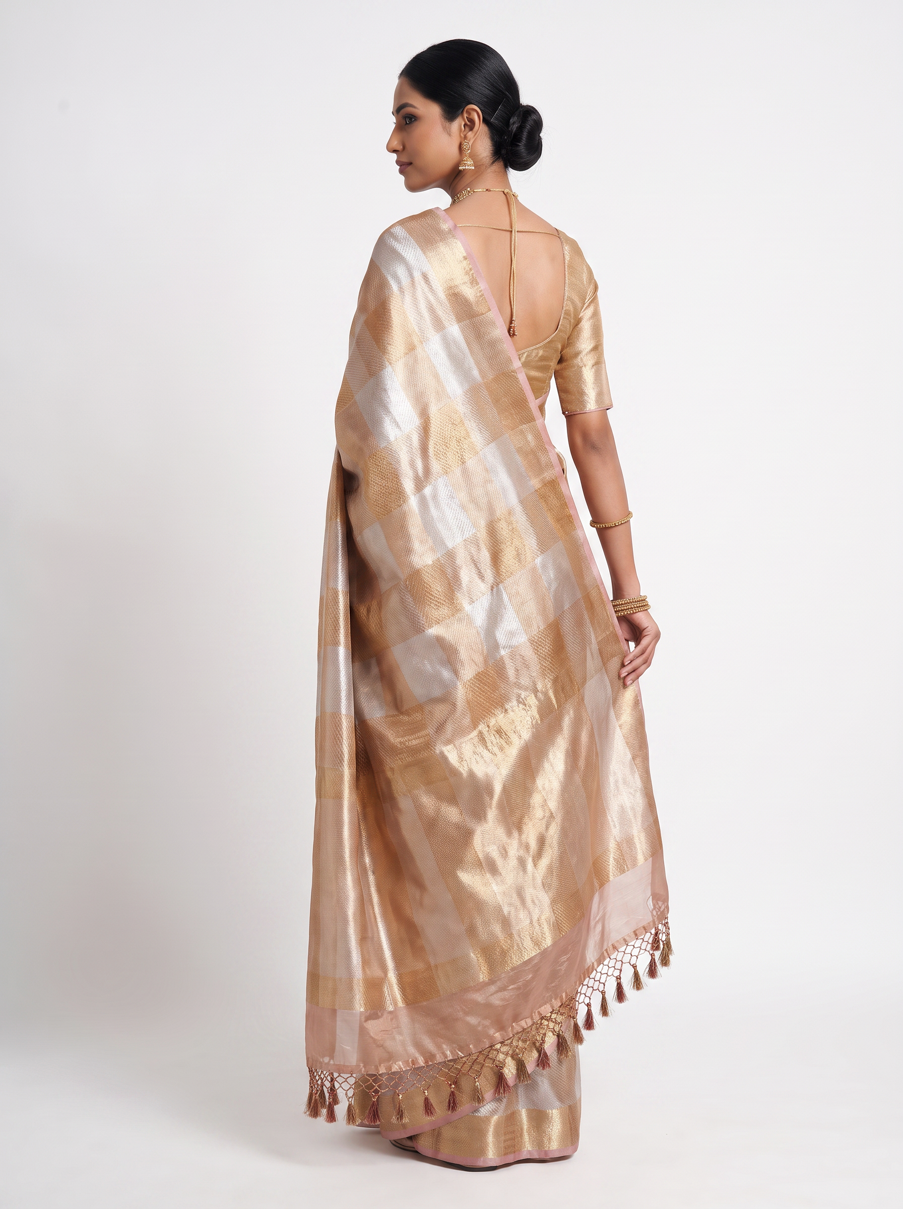 Pure Tissue Silk Saree | Brick Red + Peach Brocade Woven Zari | Contrast Zari Border | Pahiza Sarees image 3
