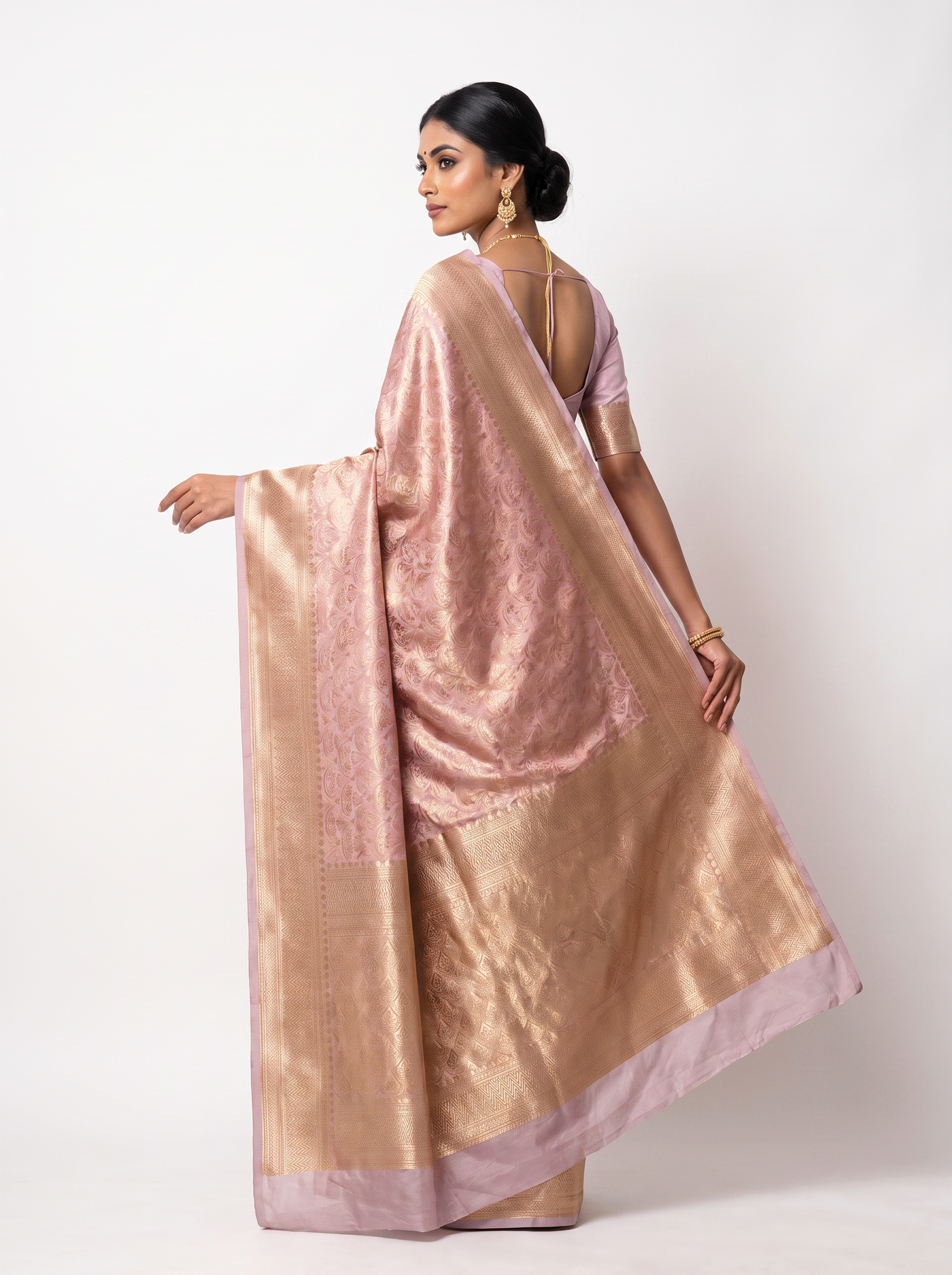 Pure Tissue Silk Saree | Brick Red + Peach Brocade Woven Zari | Coordinated Zari Border | Pahiza Sarees image 3