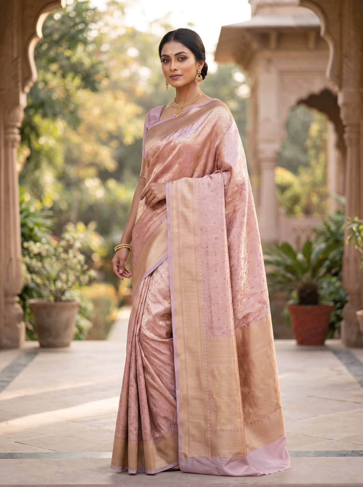 Pure Tissue Silk Saree | Brick Red + Peach Brocade Woven Zari | Coordinated Zari Border | Pahiza Sarees image 4