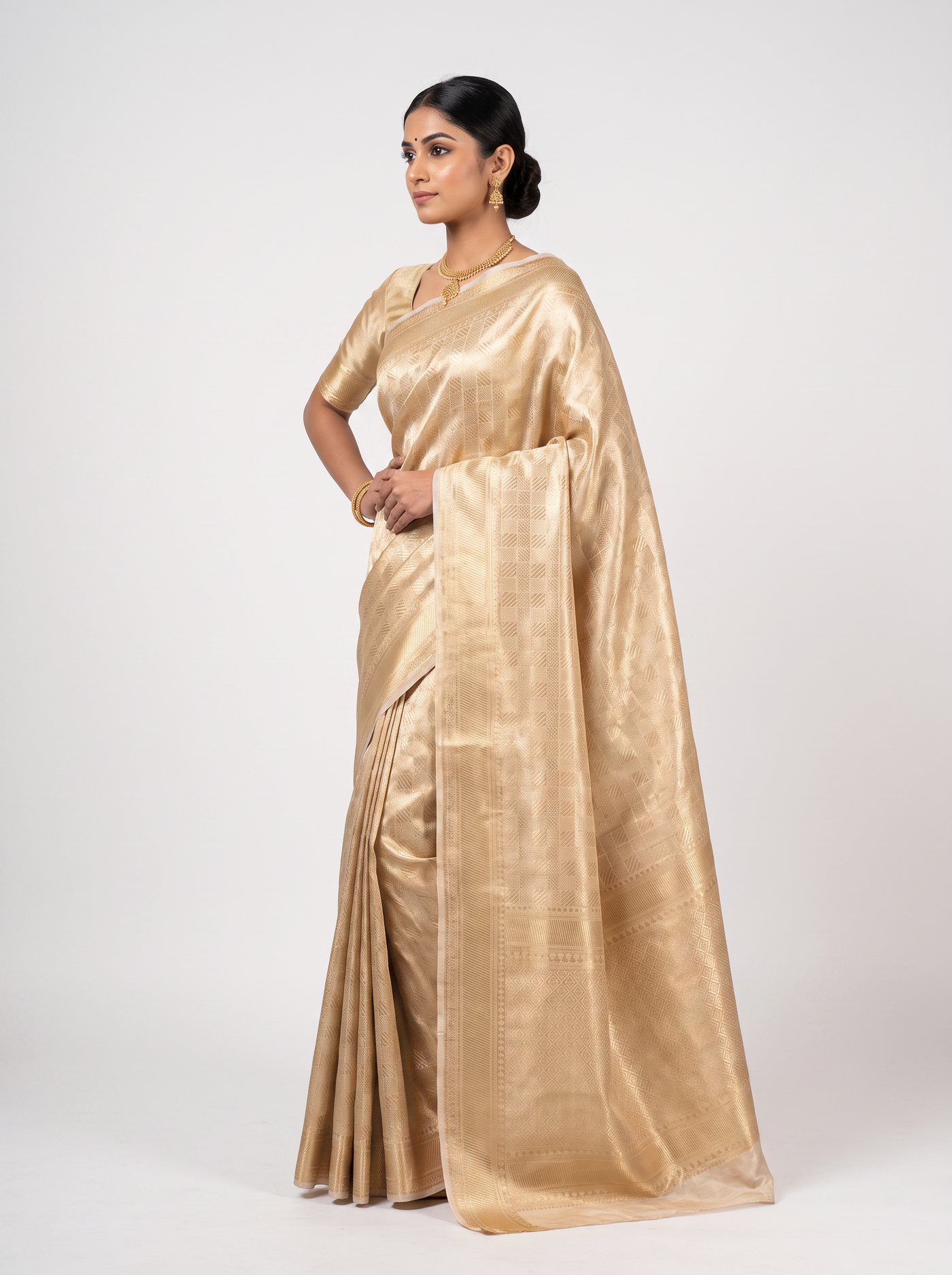 Pure Tissue Silk Saree | Peach Brocade Woven Zari | Contrast Zari Border | Pahiza Sarees image 2