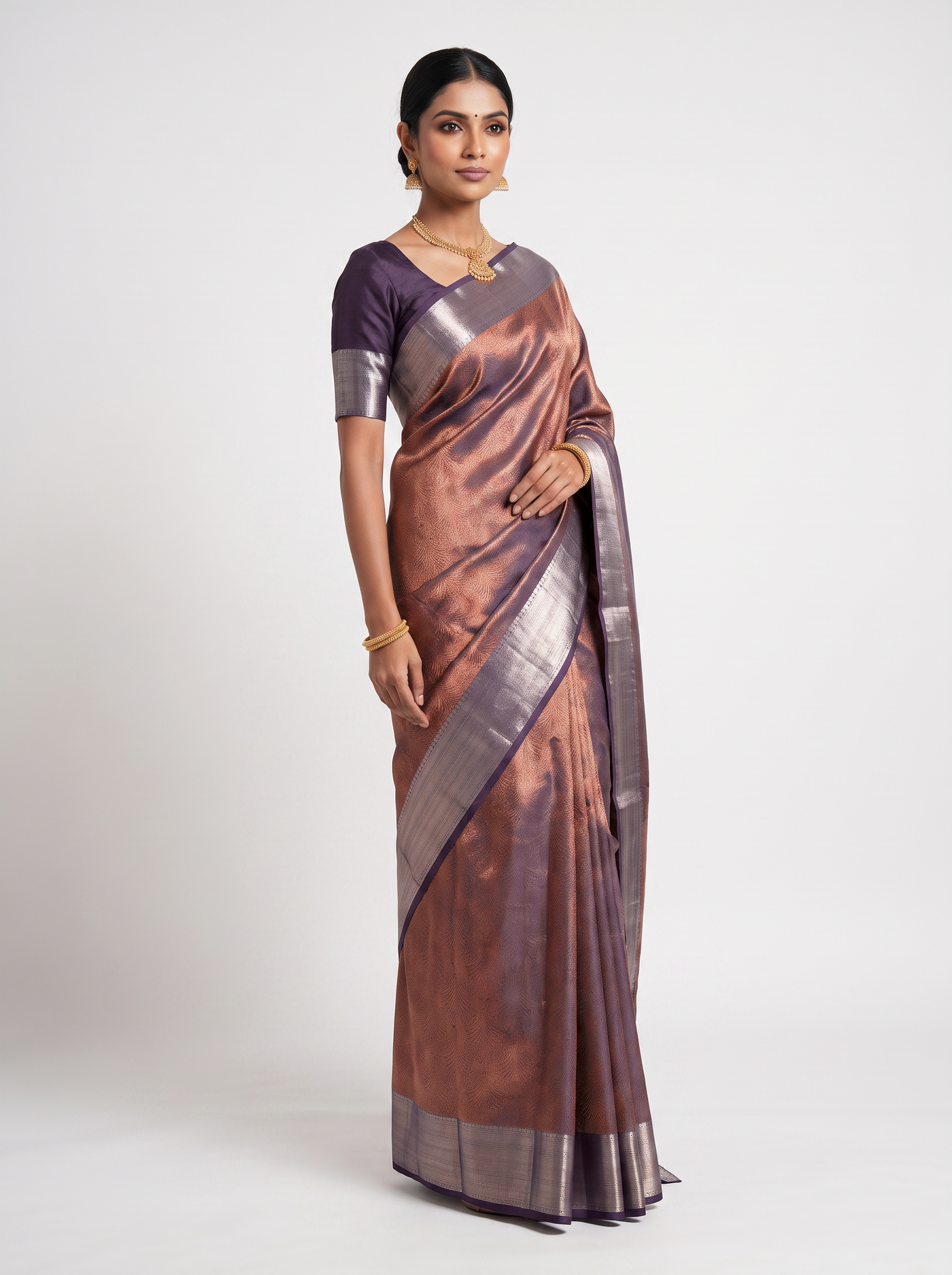 Pure Tissue Silk Saree | Teal Blue + Plum Brocade Woven Zari | Coordinated Zari Border | Pahiza Sarees image 2
