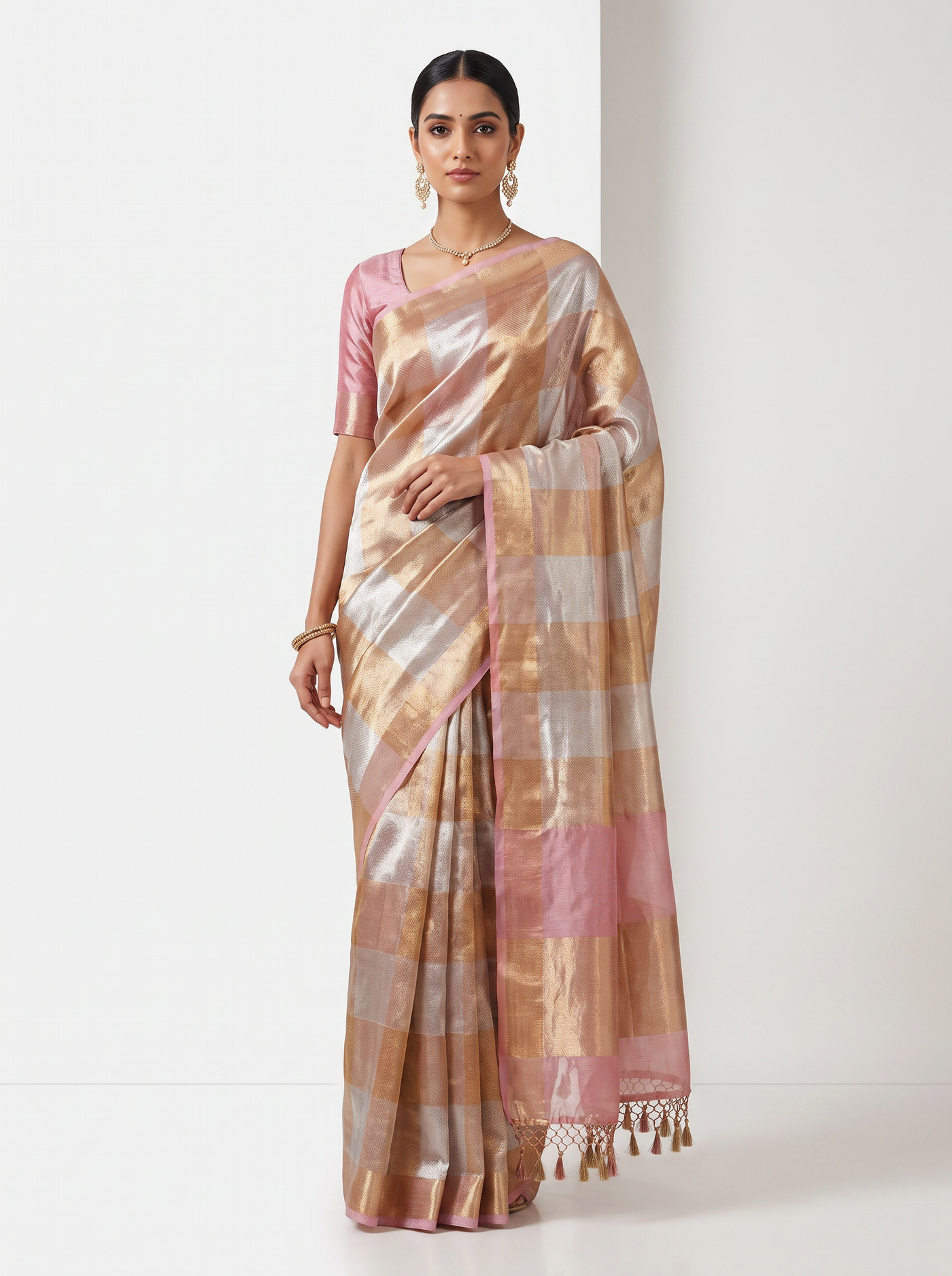 Silver Grey + Grey pure tissue silk brocade saree with woven zari
