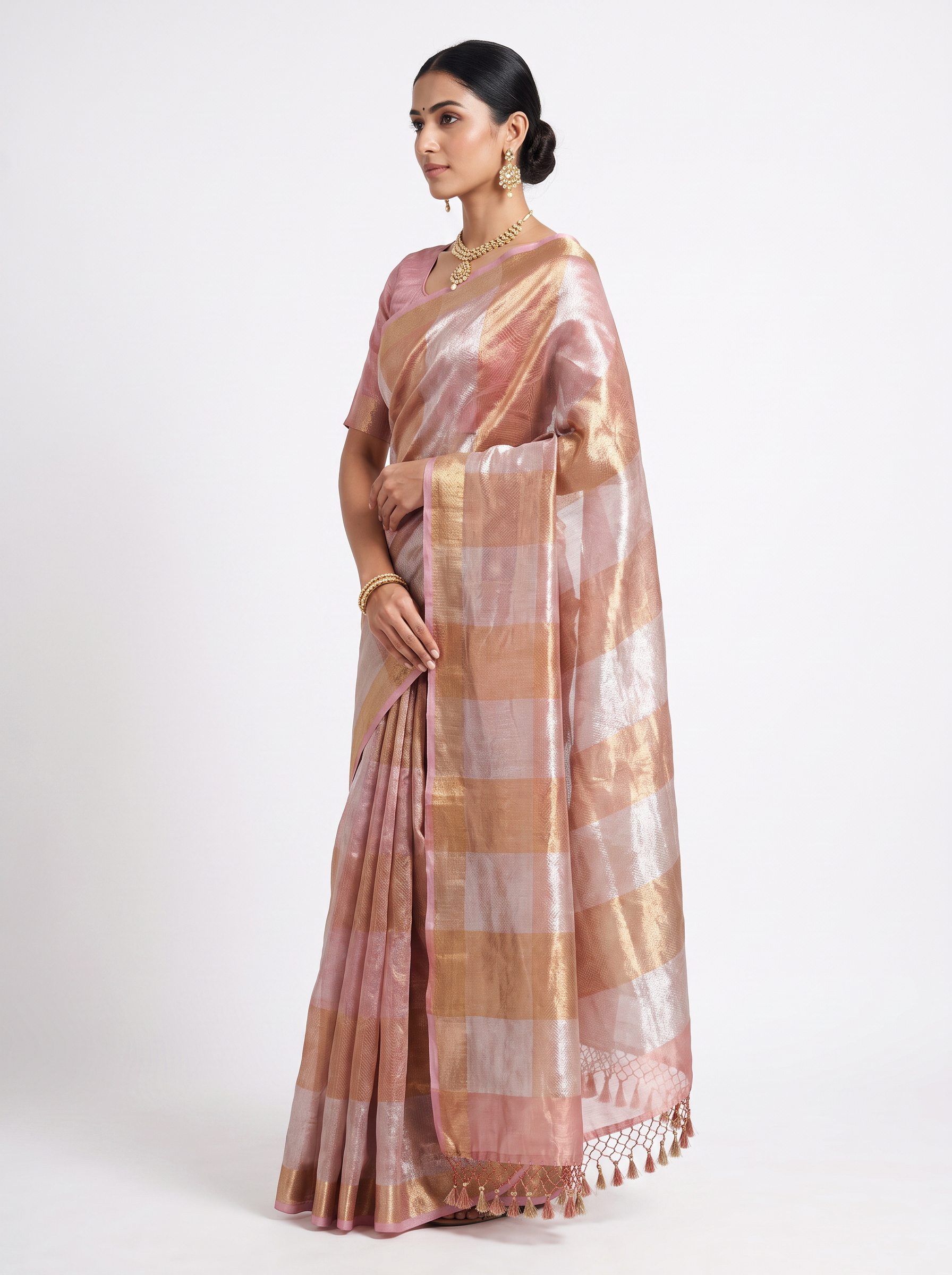 Pure Tissue Silk Saree | Silver Grey + Grey Brocade Woven Zari | Contrast Zari Border | Pahiza Sarees image 2