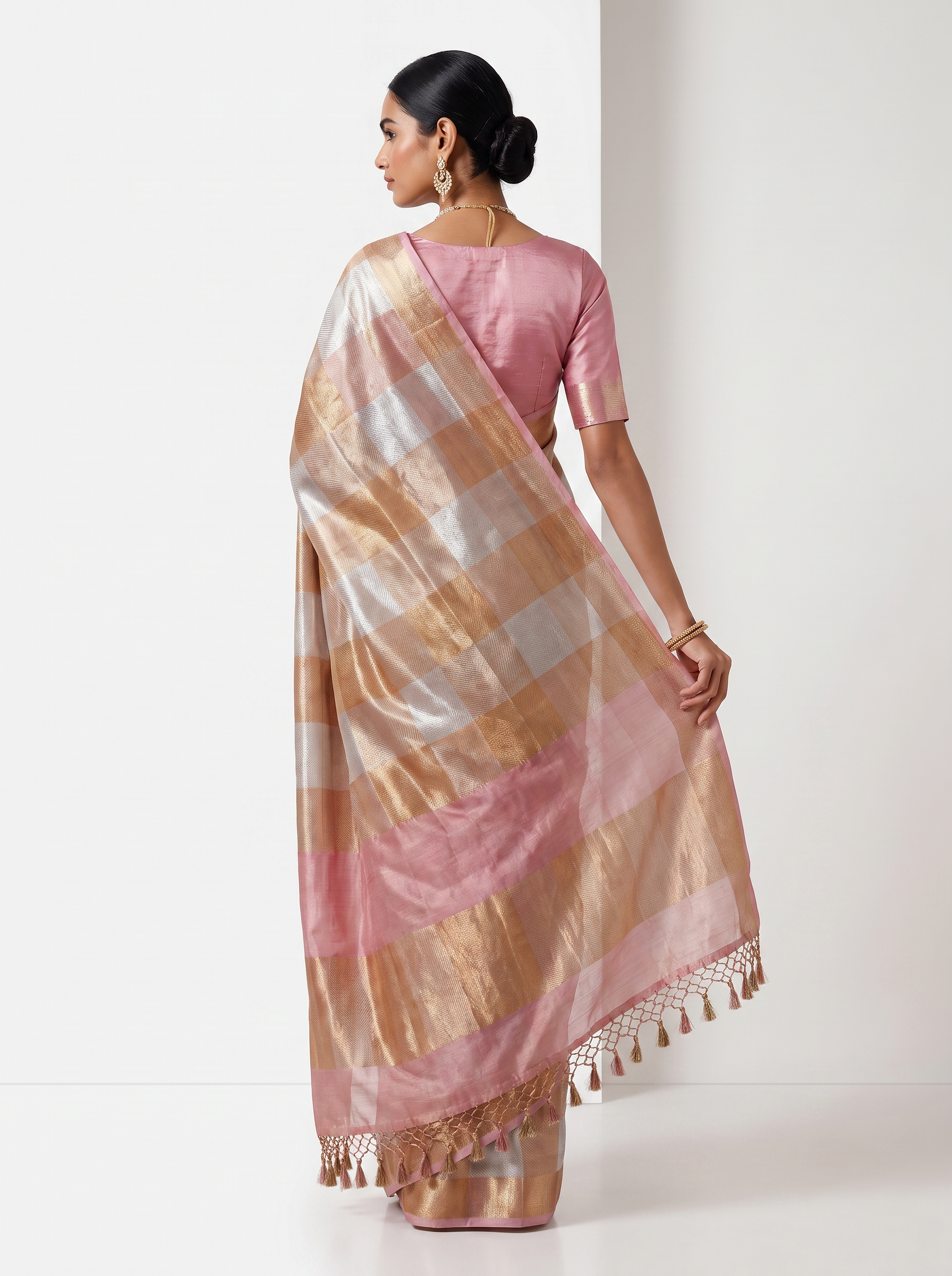 Pure Tissue Silk Saree | Silver Grey + Grey Brocade Woven Zari | Contrast Zari Border | Pahiza Sarees image 3