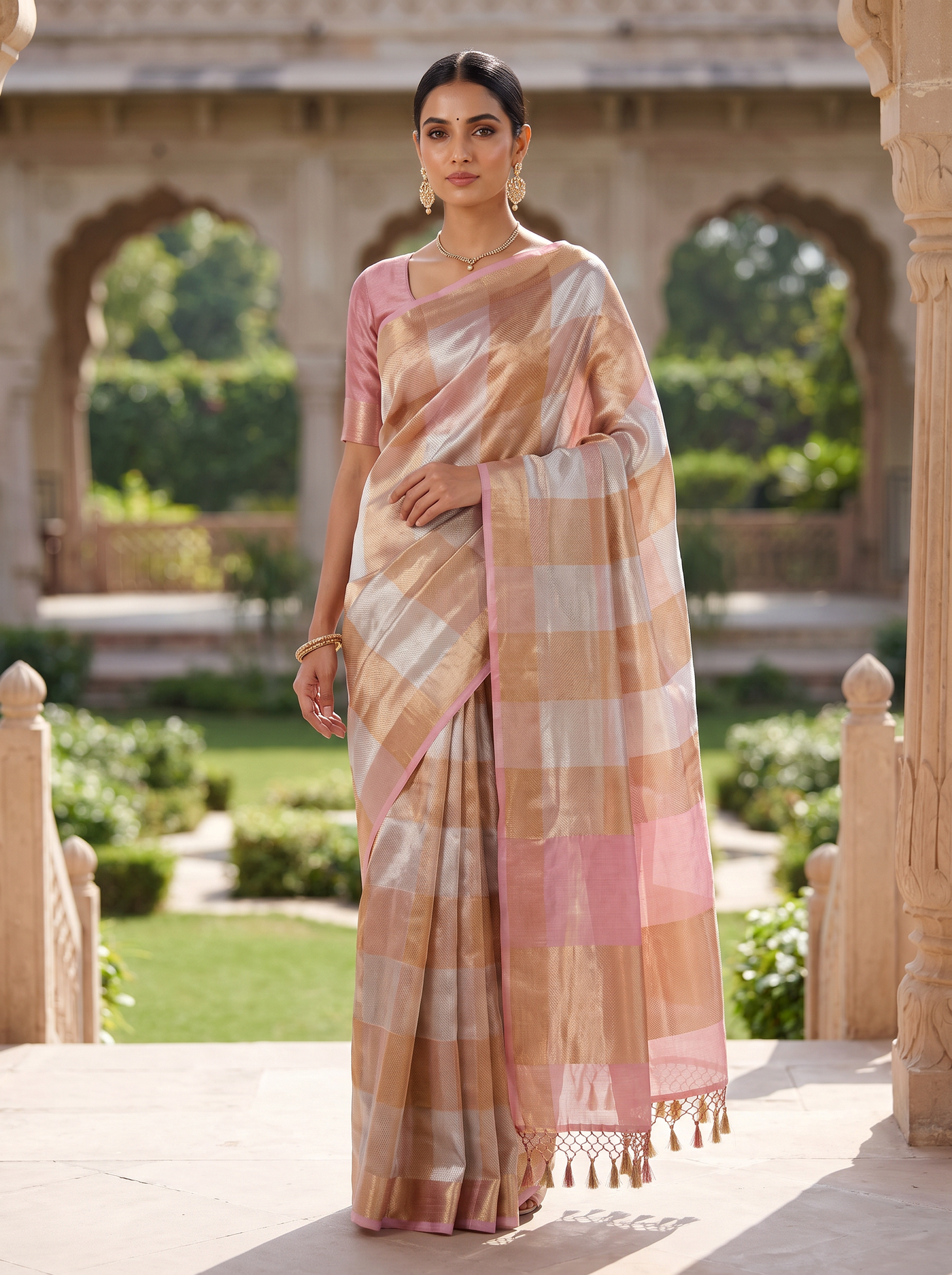 Pure Tissue Silk Saree | Silver Grey + Grey Brocade Woven Zari | Contrast Zari Border | Pahiza Sarees image 4
