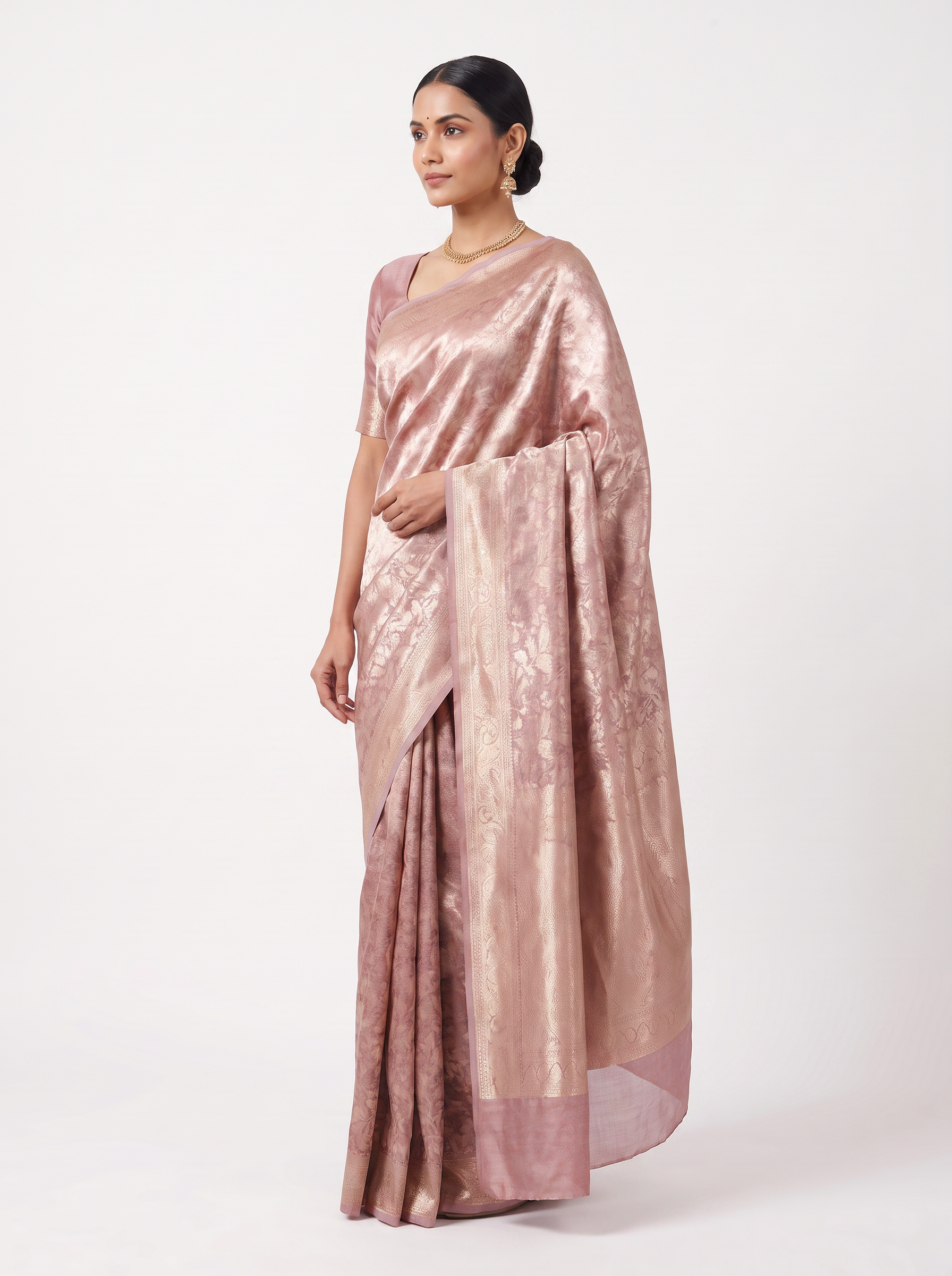 Pure Tissue Silk Saree | Terracotta + Grey Brocade Woven Zari | Contrast Zari Border | Pahiza Sarees image 2