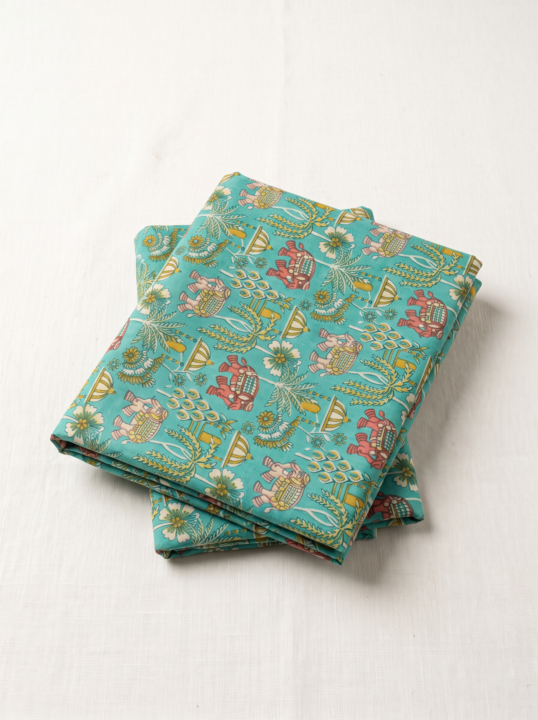 Turquoise Sanganeri Print Cotton Than Fabric sold by meter at Bana