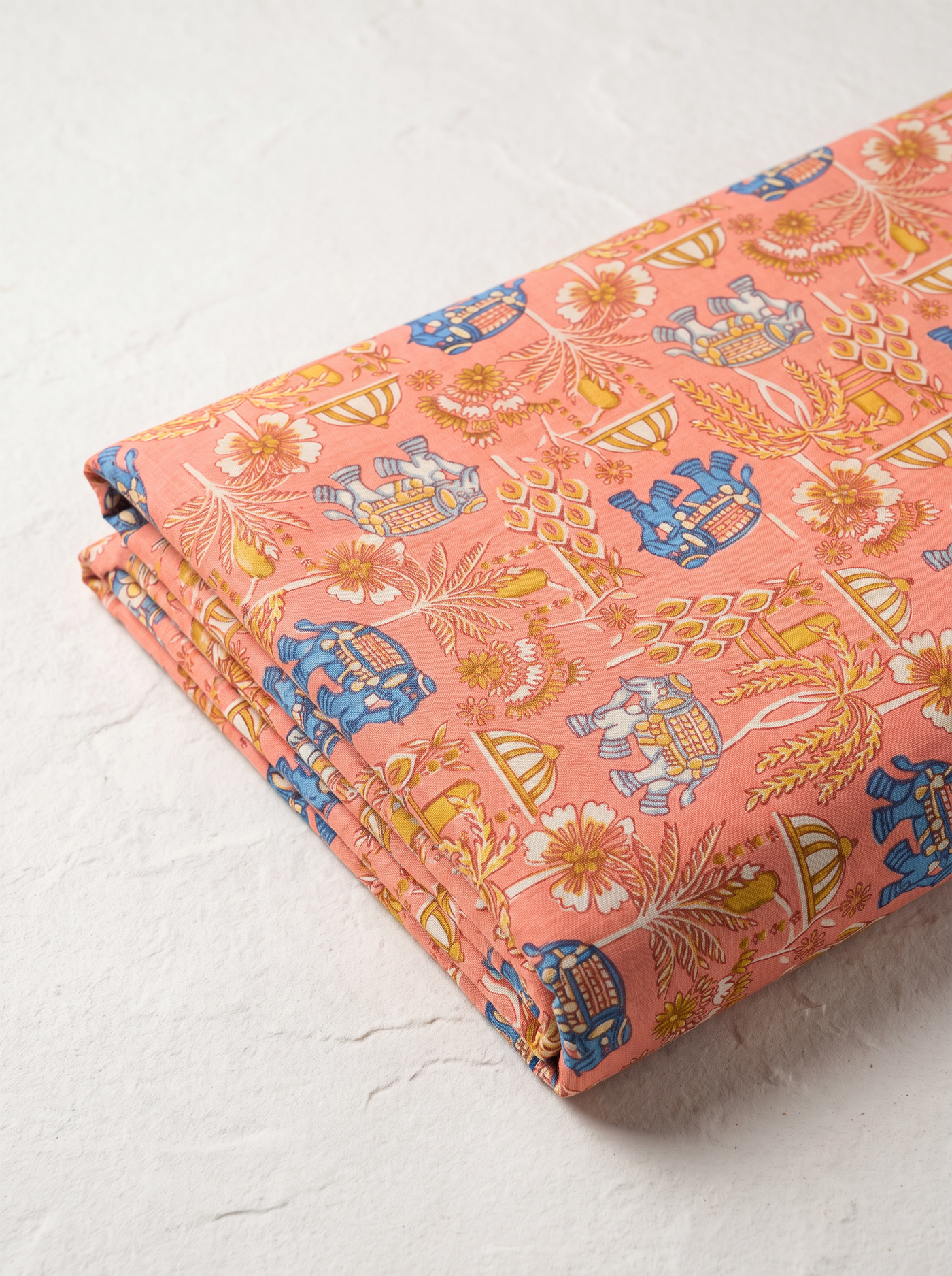 Peach Sanganeri Print Cotton Than Fabric sold by meter at Bana