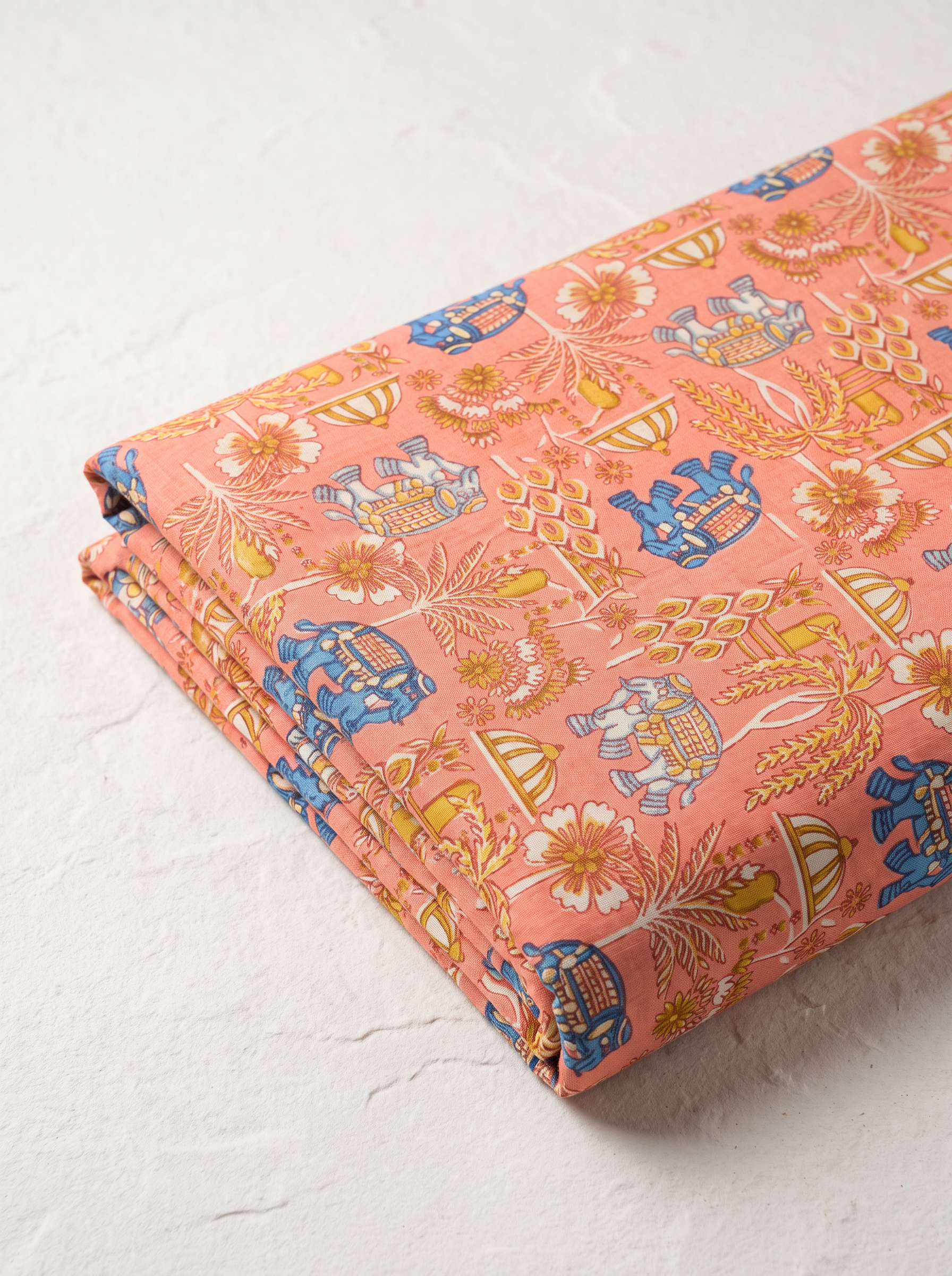 Peach Sanganeri Print Cotton Than Fabric sold by meter at Bana