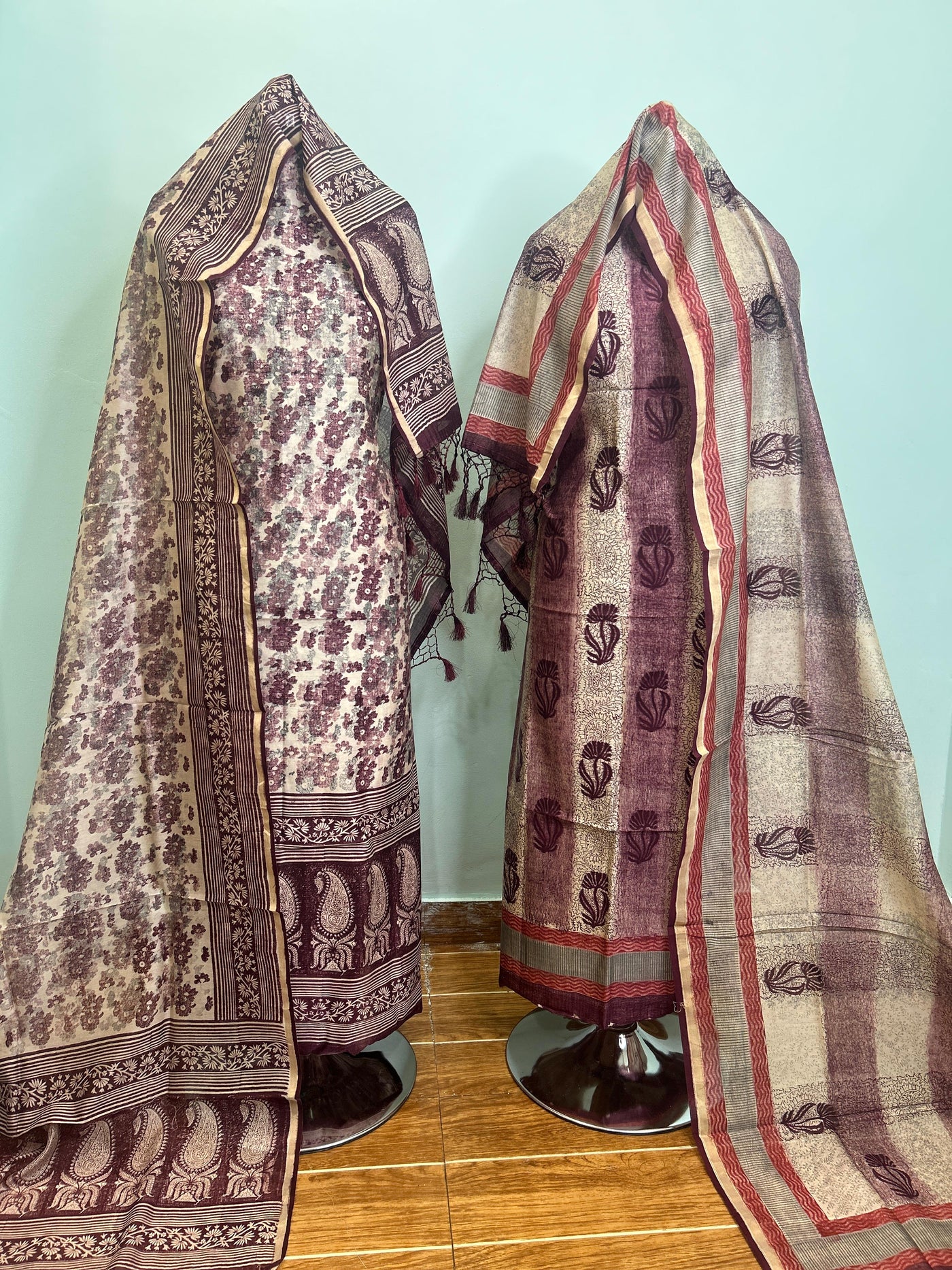 Wine Maheshwari silk suit material unstitched 3 piece set
