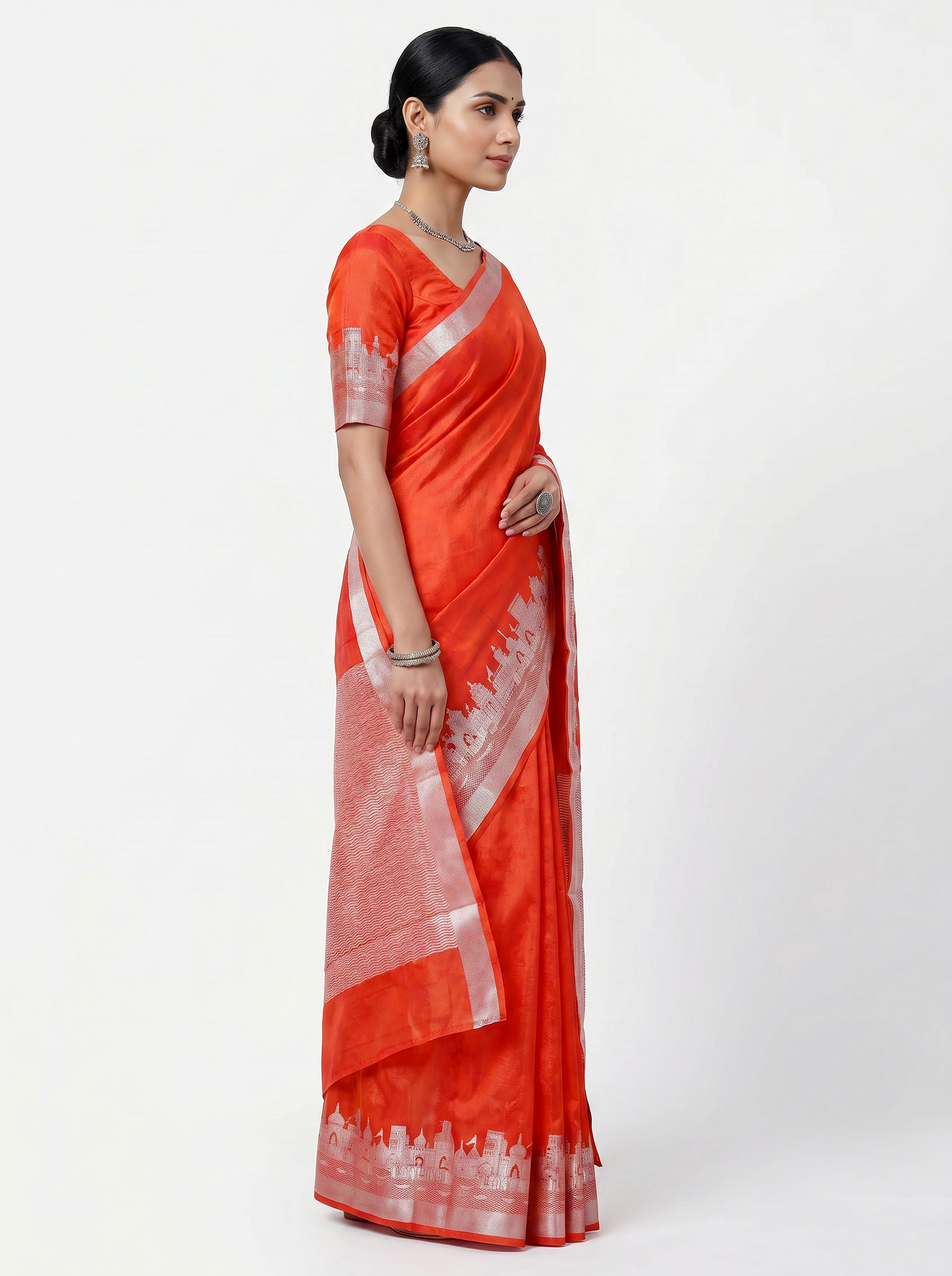 Meenakshi Silk Saree | Multi Color + Crimson Festive Silk | Coordinated Border | Reshmi Sarees image 2