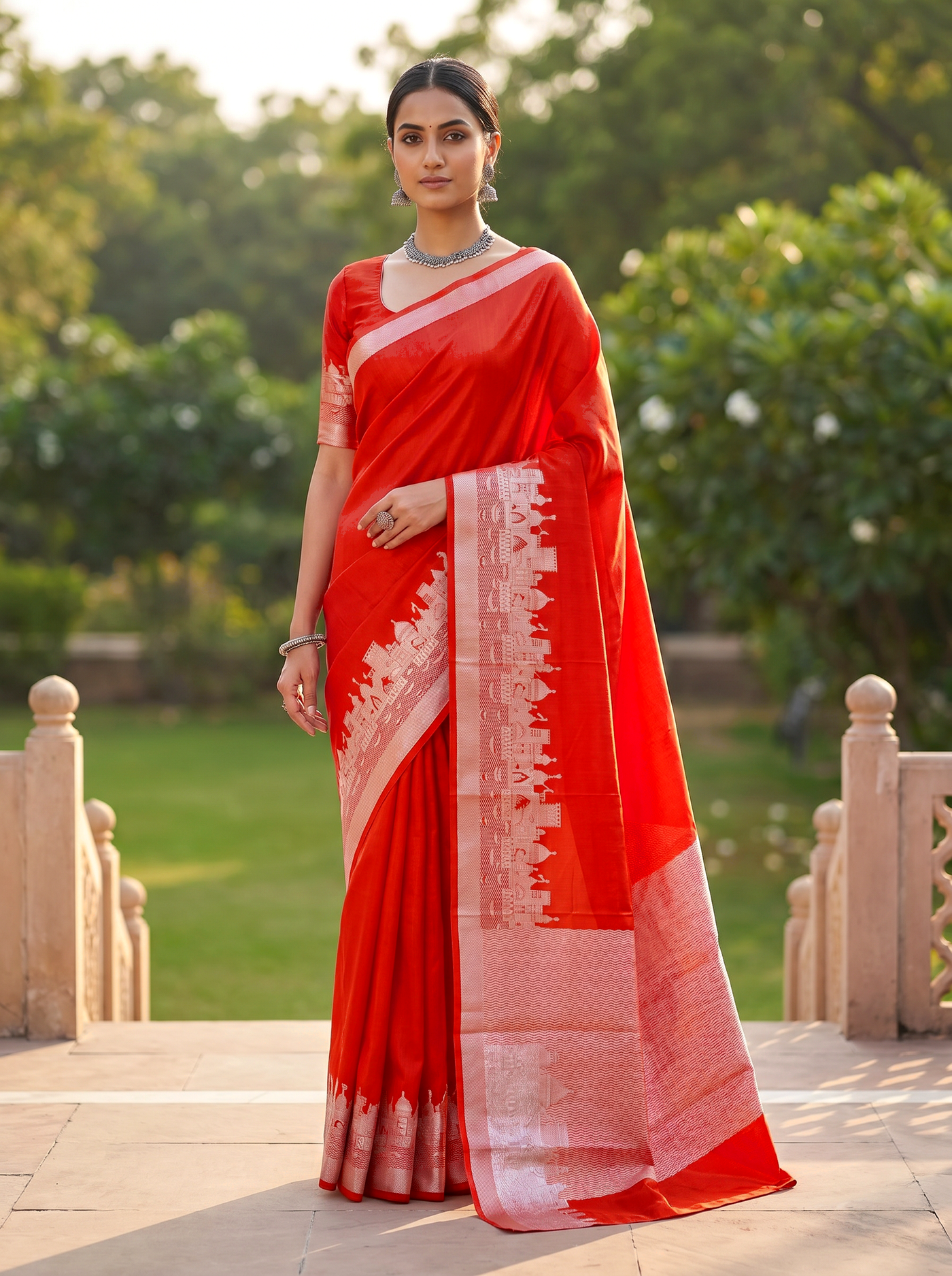 Meenakshi Silk Saree | Multi Color + Crimson Festive Silk | Coordinated Border | Reshmi Sarees image 4