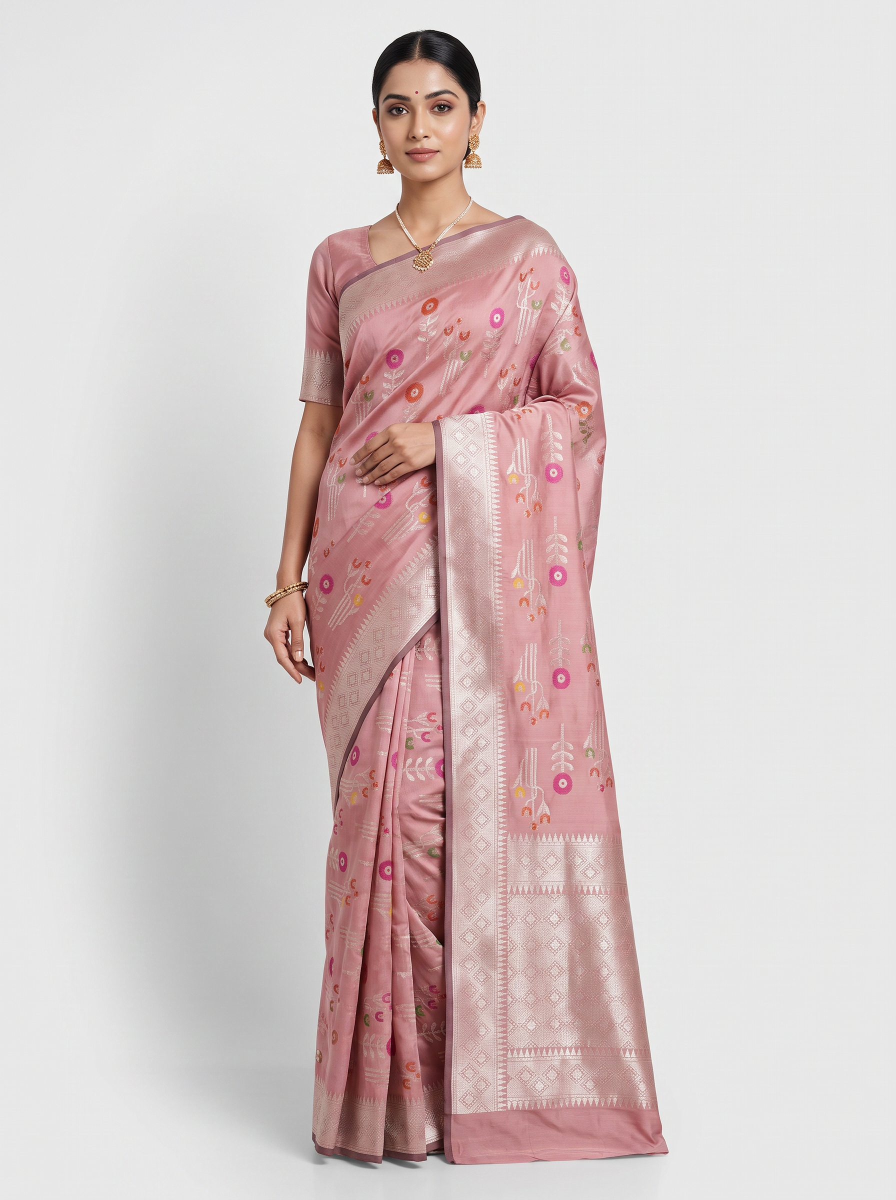 Deep Red Meenakshi silk saree with festive border
