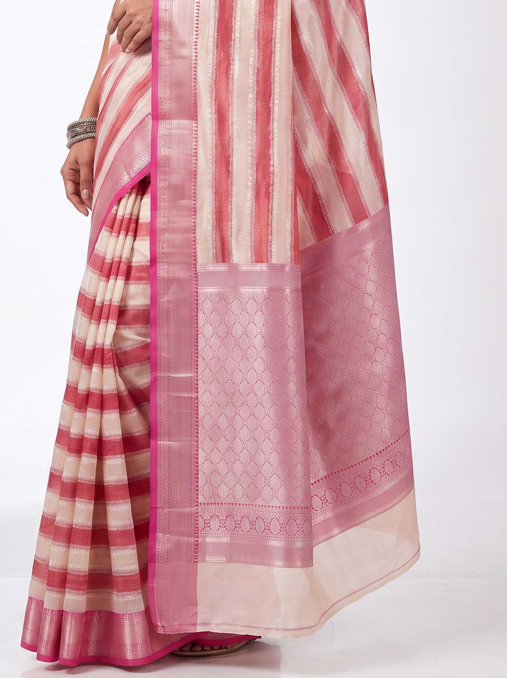 Meenakshi Silk Saree | Rose Pink & Red Festive Silk | Contrast Border | Reshmi Sarees