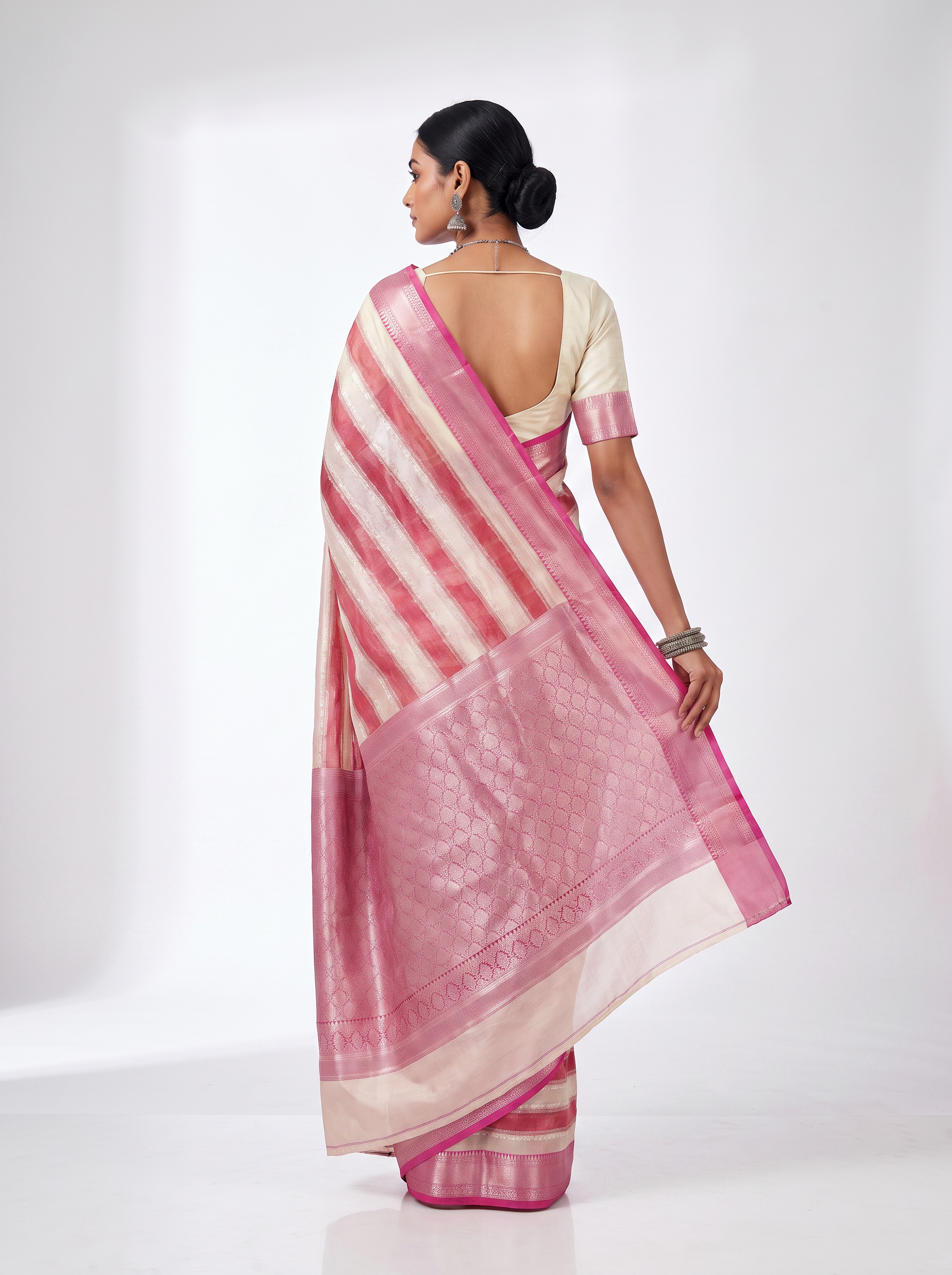 Meenakshi Silk Saree | Deep Red + Rose Pink Festive Silk | Contrast Border | Reshmi Sarees image 3
