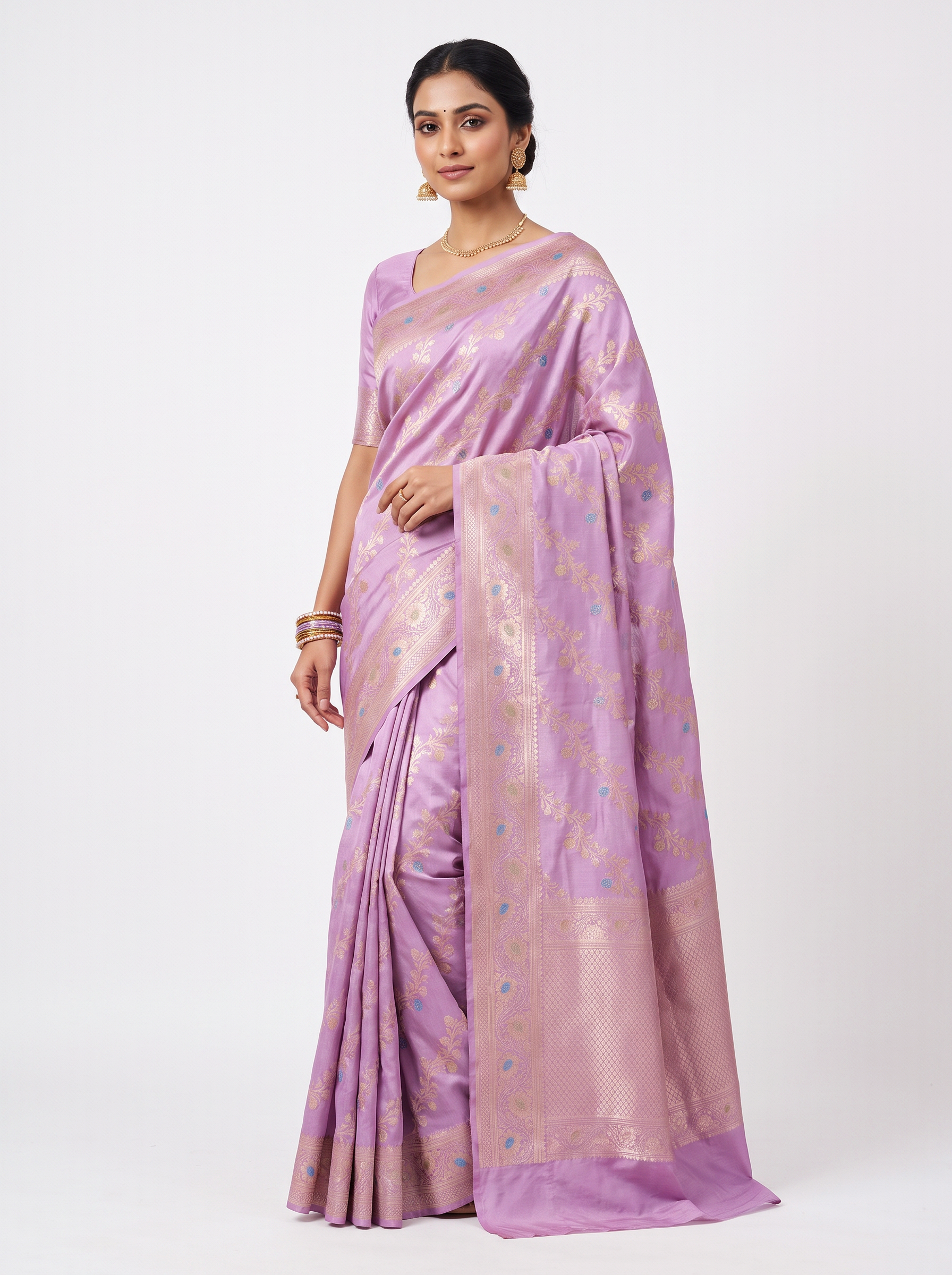 Dusty Pink + Beige Meenakshi silk saree with festive border