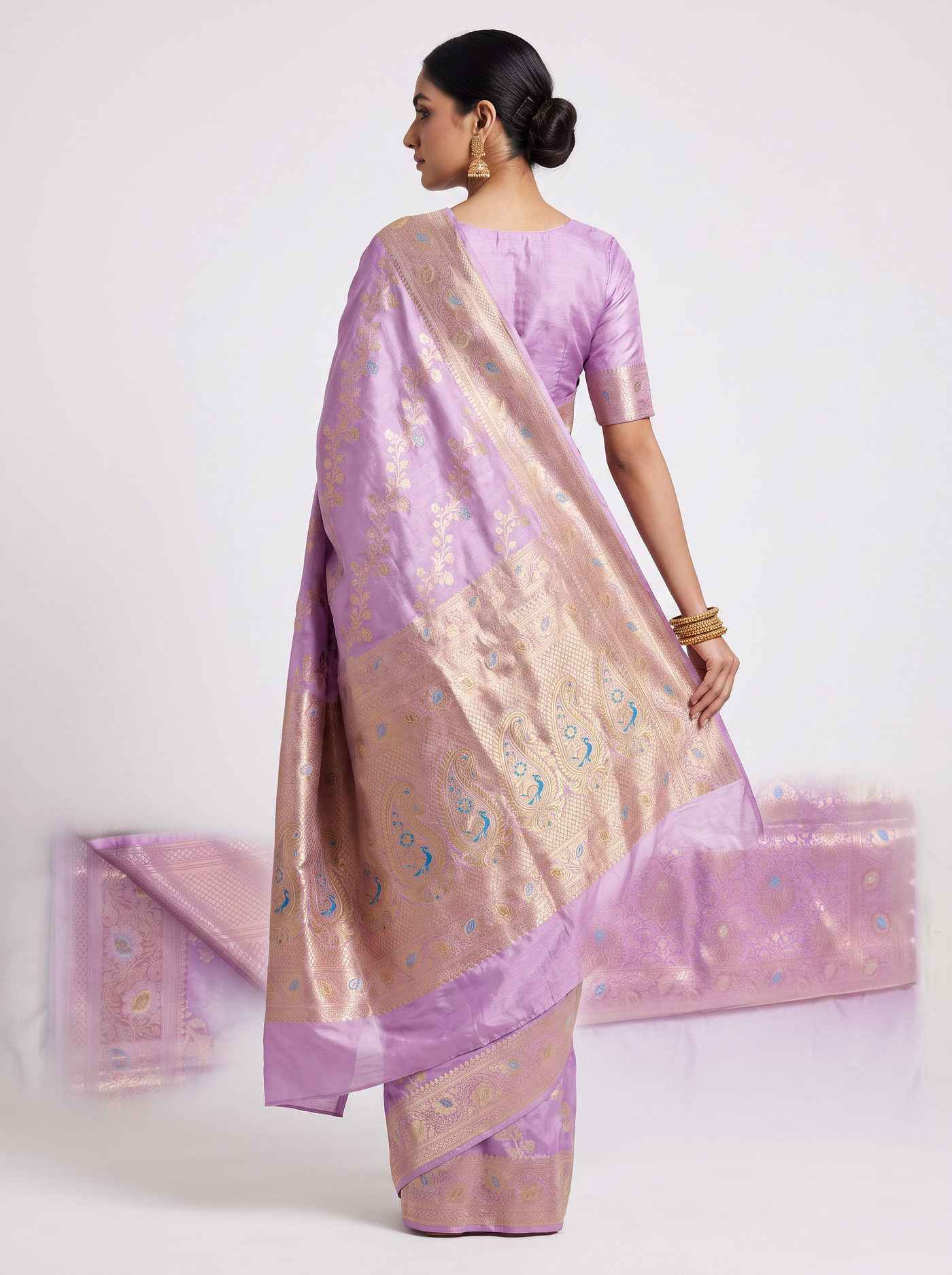 Meenakshi Silk Saree | Dusty Pink + Beige Festive Silk | Coordinated Border | Reshmi Sarees image 3
