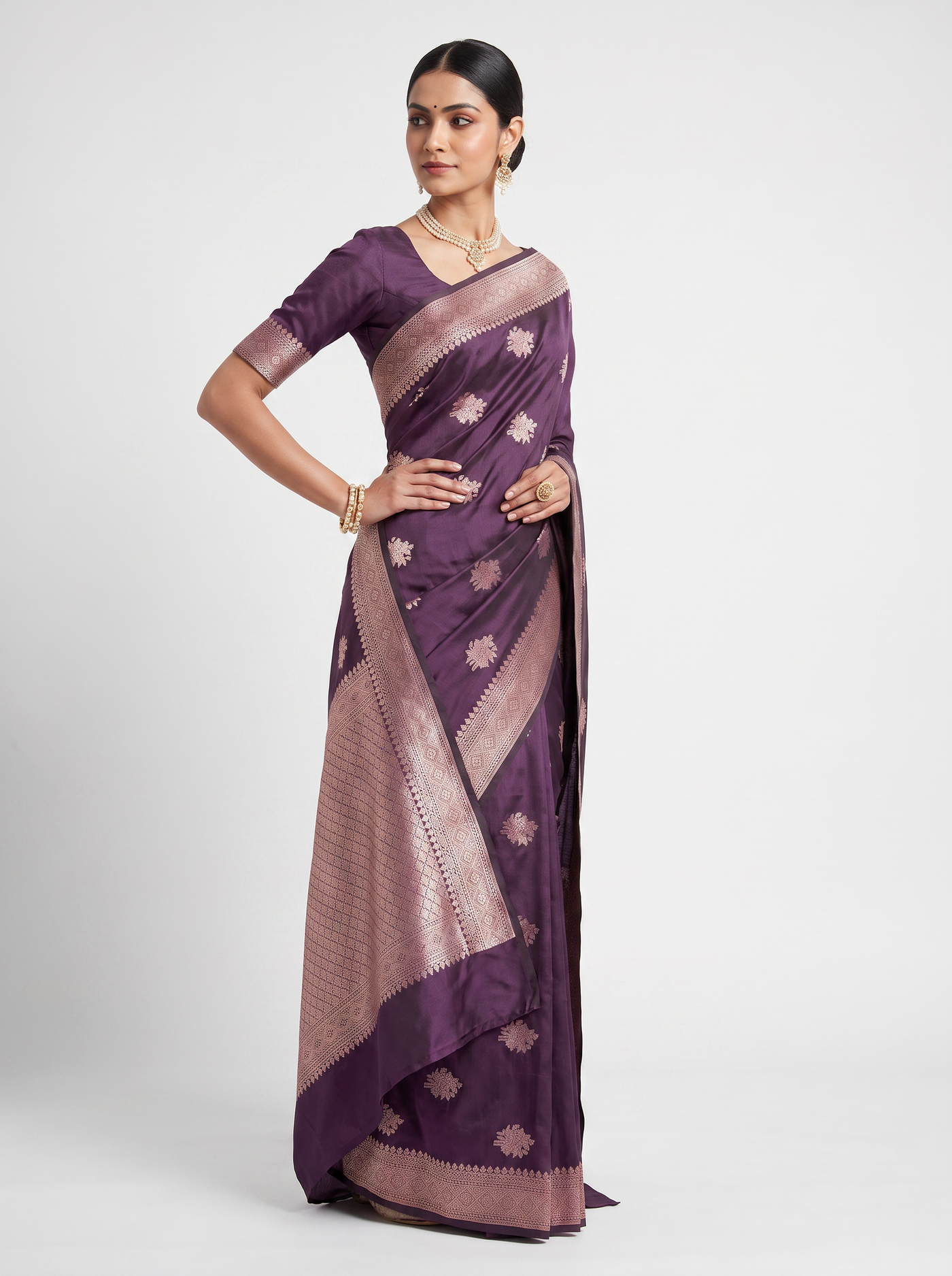 Meenakshi Silk Saree | Dusty Pink + Wine Festive Silk | Coordinated Border | Reshmi Sarees image 2
