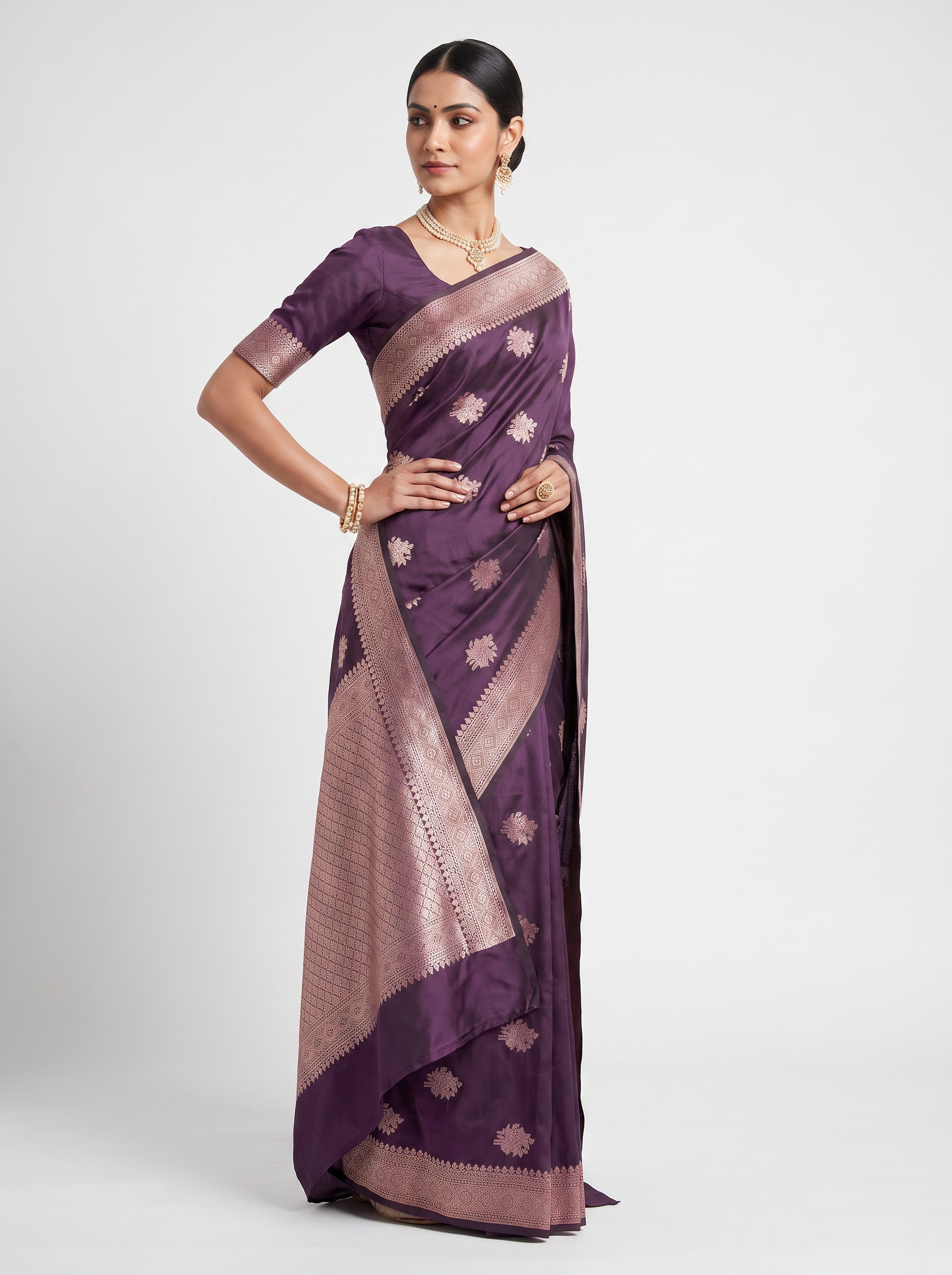 Meenakshi Silk Saree | Dusty Pink + Wine Festive Silk | Coordinated Border | Reshmi Sarees image 2