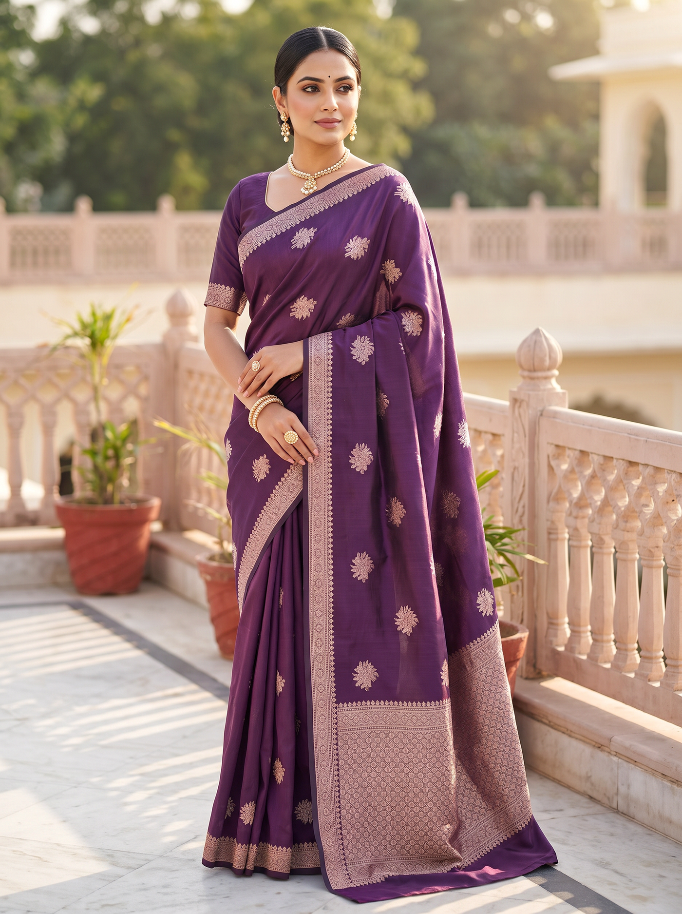 Meenakshi Silk Saree | Dusty Pink + Wine Festive Silk | Coordinated Border | Reshmi Sarees image 4
