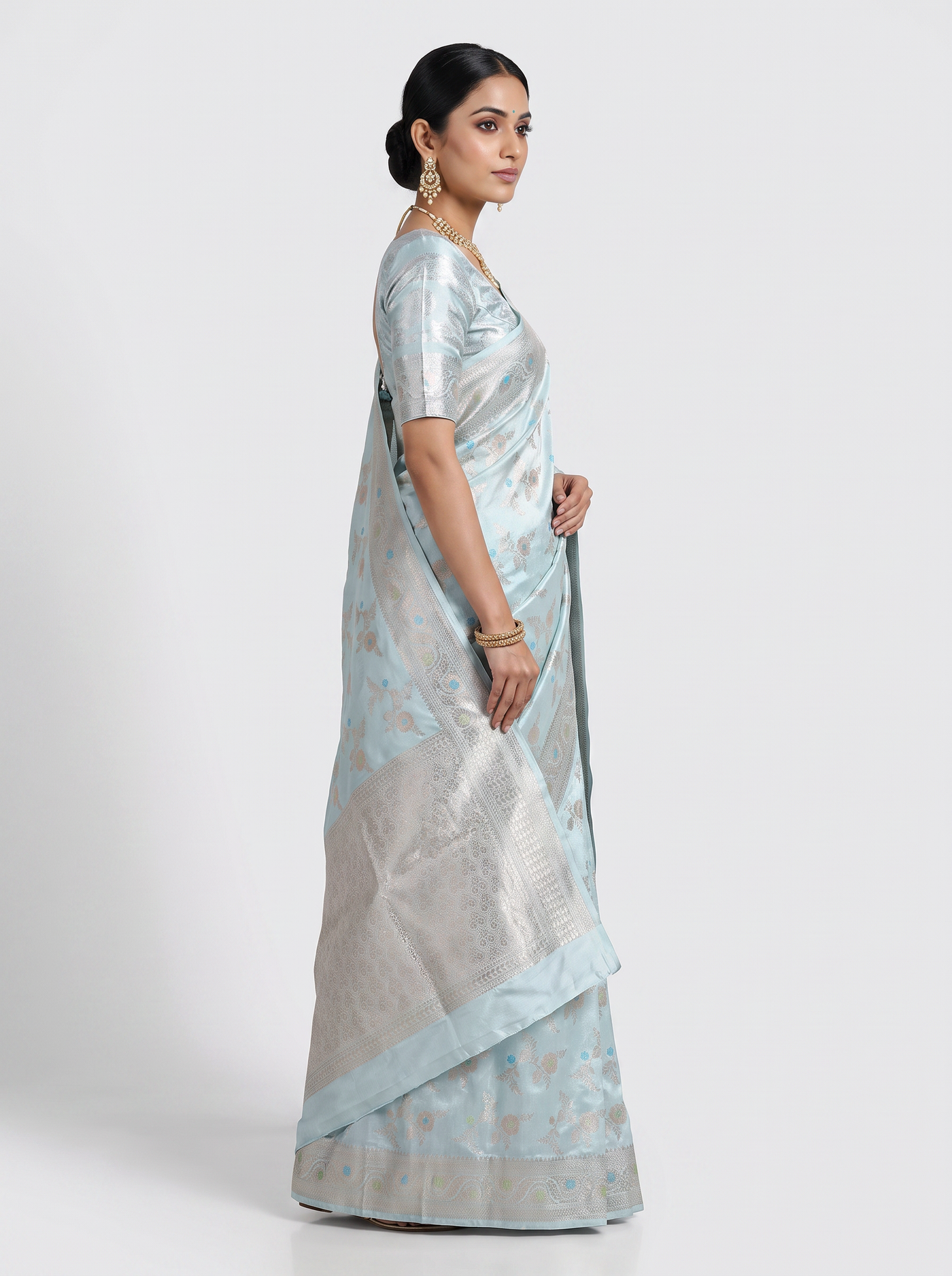 Meenakshi Silk Saree | Off White + Beige Festive Silk | Contrast Border | Reshmi Sarees image 2