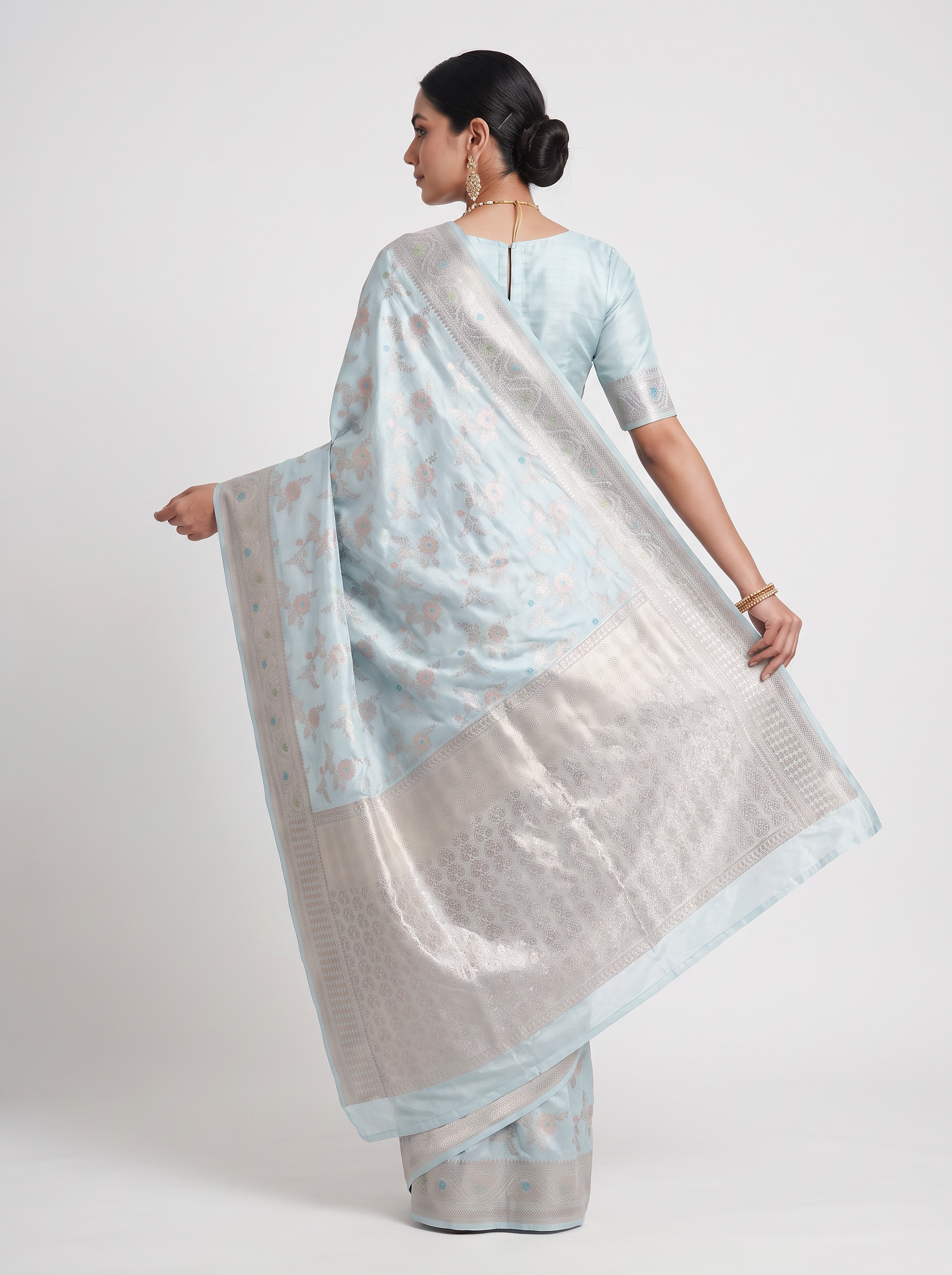 Meenakshi Silk Saree | Off White + Beige Festive Silk | Contrast Border | Reshmi Sarees image 3