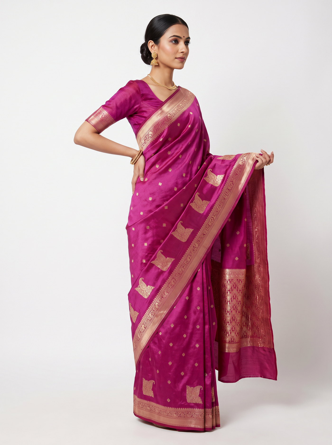 Meenakshi Silk Saree | Deep Red + Rani Pink Festive Silk | Coordinated Border | Reshmi Sarees image 2