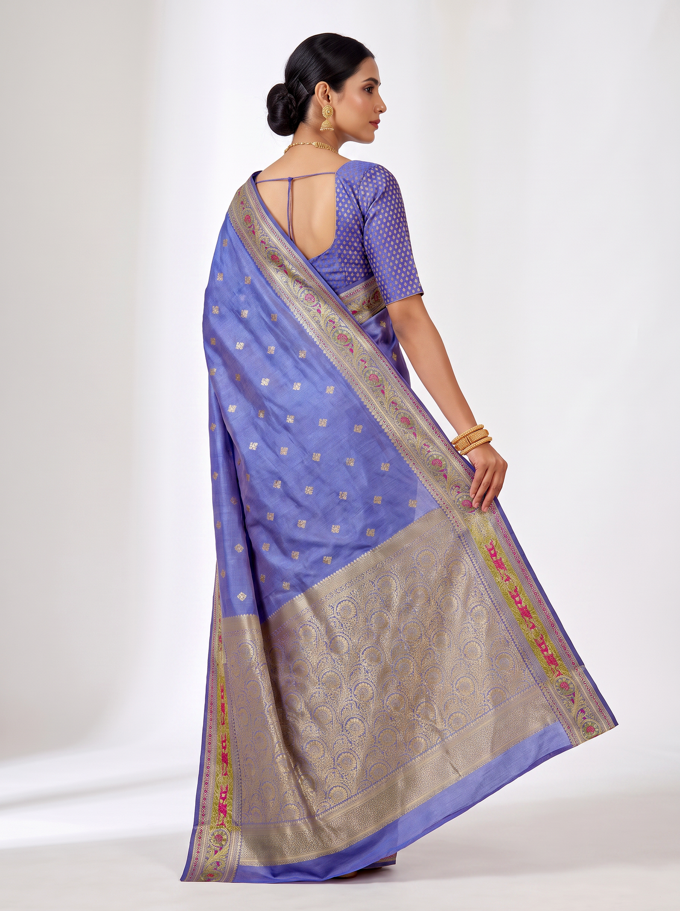 Meenakshi Silk Saree | Sky Blue Festive Silk | Contrast Border | Reshmi Sarees | Design 2 image 3