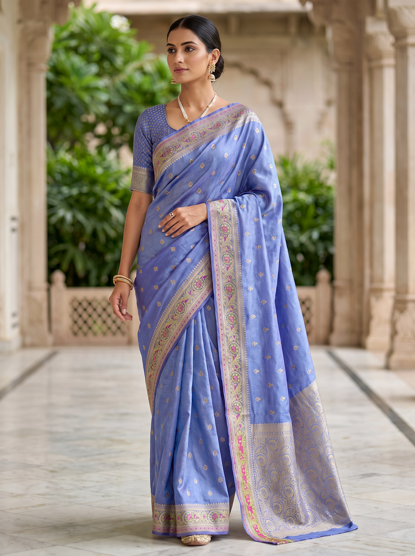 Meenakshi Silk Saree | Sky Blue Festive Silk | Contrast Border | Reshmi Sarees | Design 2 image 4