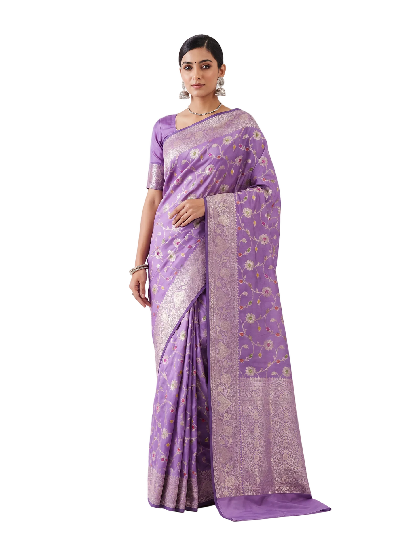 Dusty Pink + Violet Meenakshi silk saree with festive border