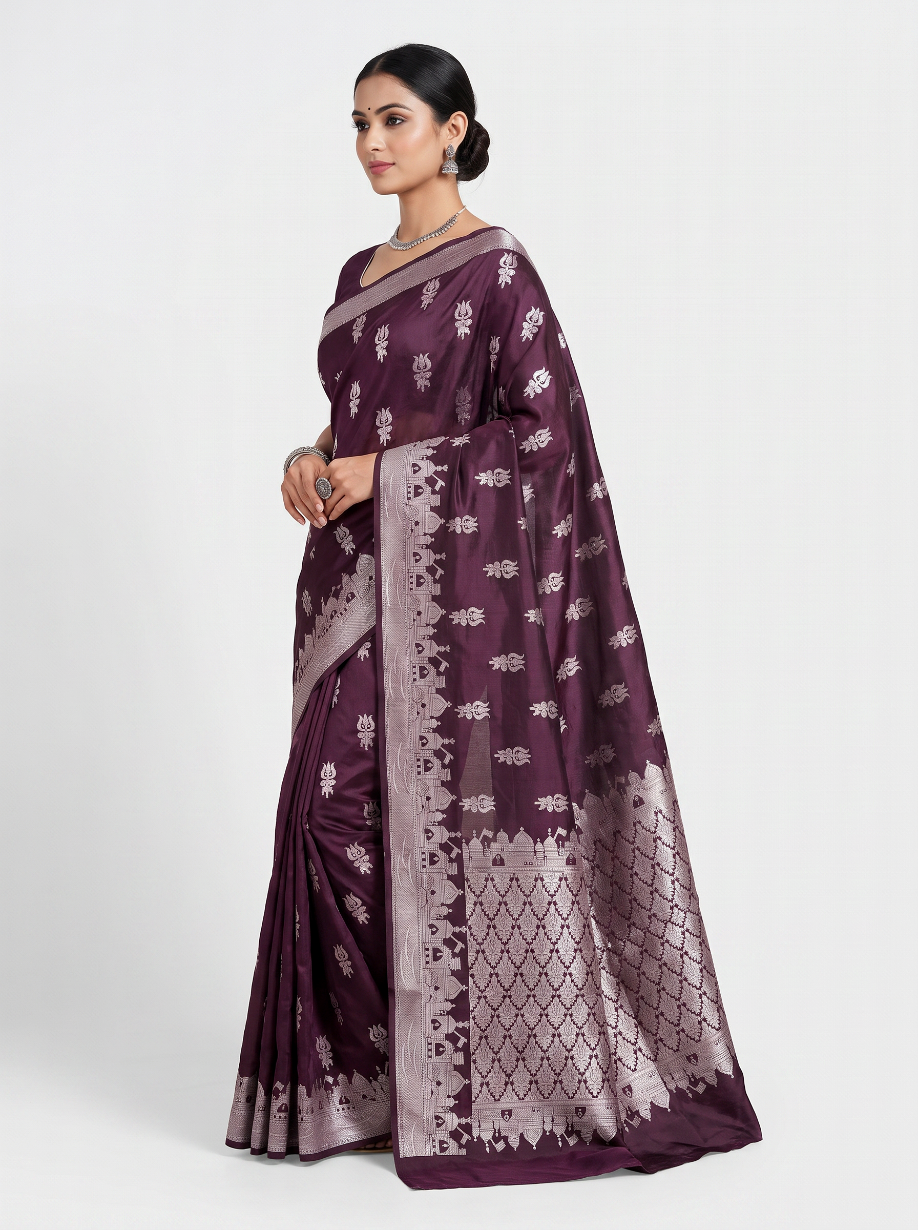 Meenakshi Silk Saree | Wine Festive Silk | Contrast Border | Reshmi Sarees image 2