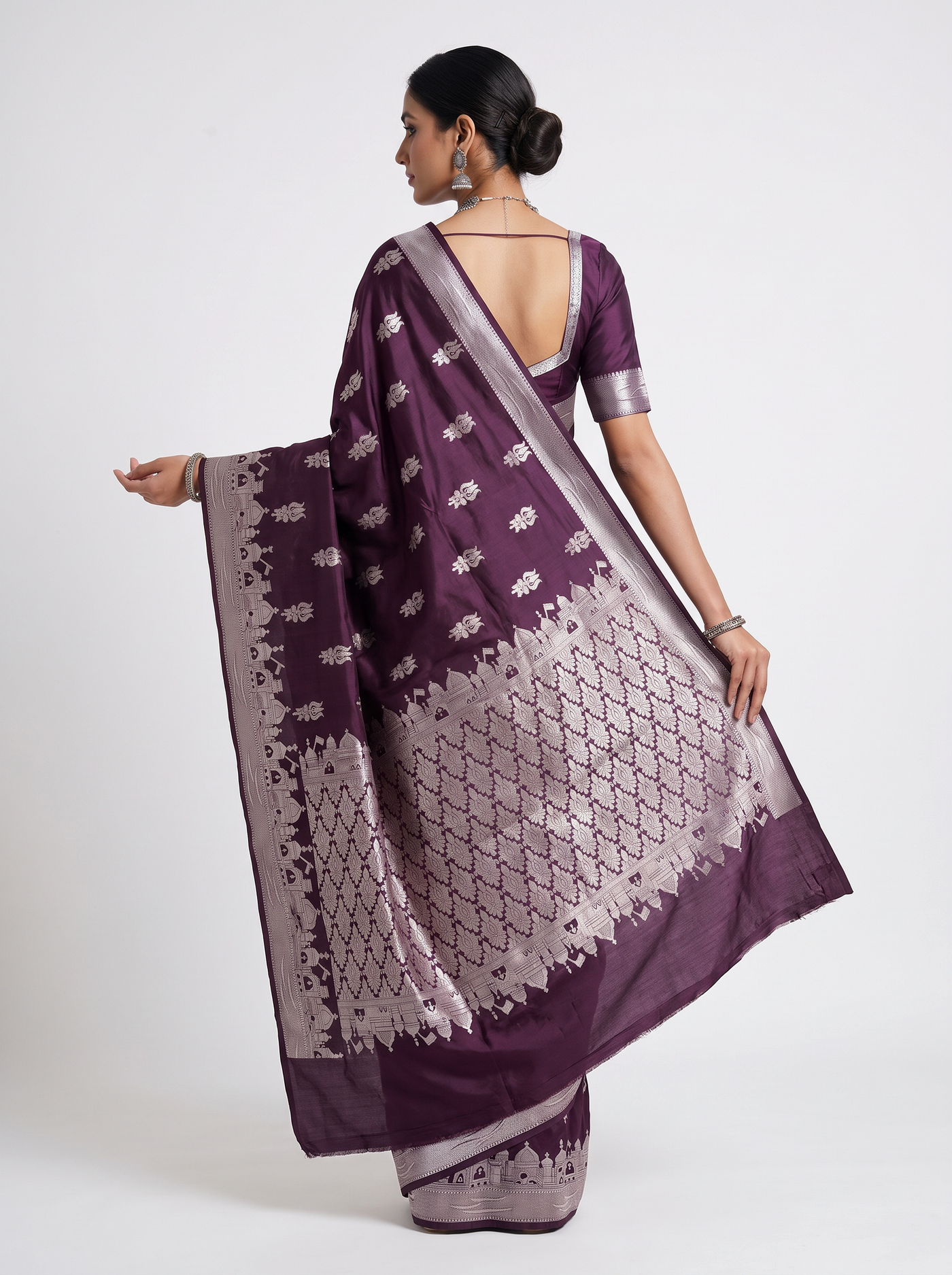 Meenakshi Silk Saree | Wine Festive Silk | Contrast Border | Reshmi Sarees image 3