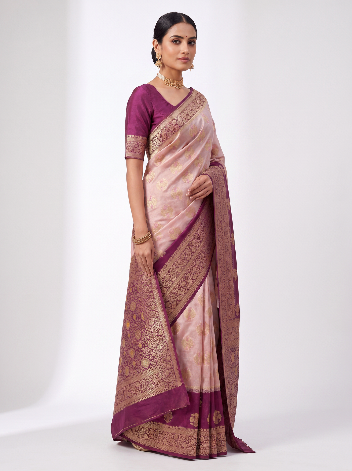 Meenakshi Silk Saree | Wine Festive Silk | Self Design Border | Reshmi Sarees image 2