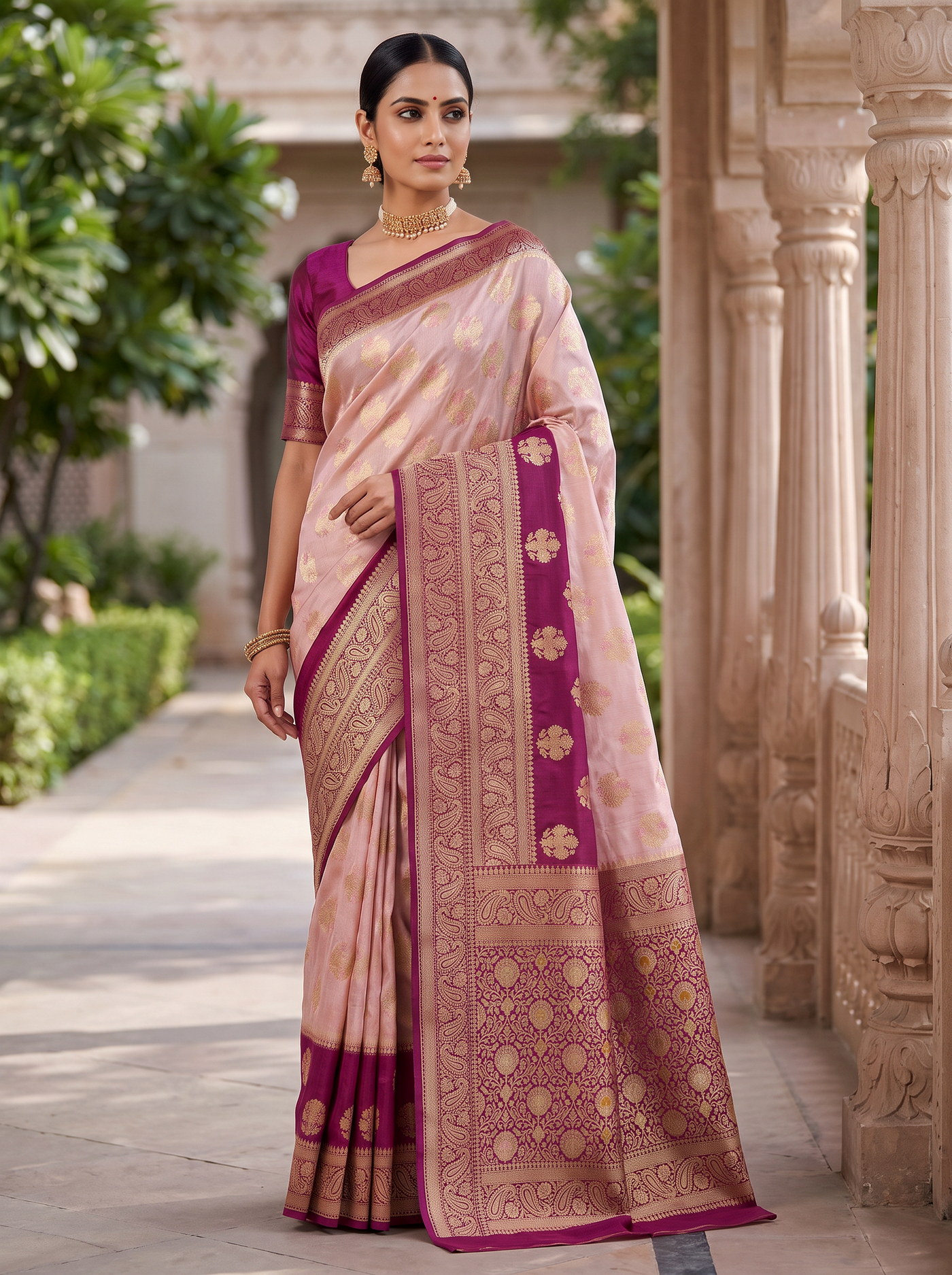 Meenakshi Silk Saree | Wine Festive Silk | Self Design Border | Reshmi Sarees image 4