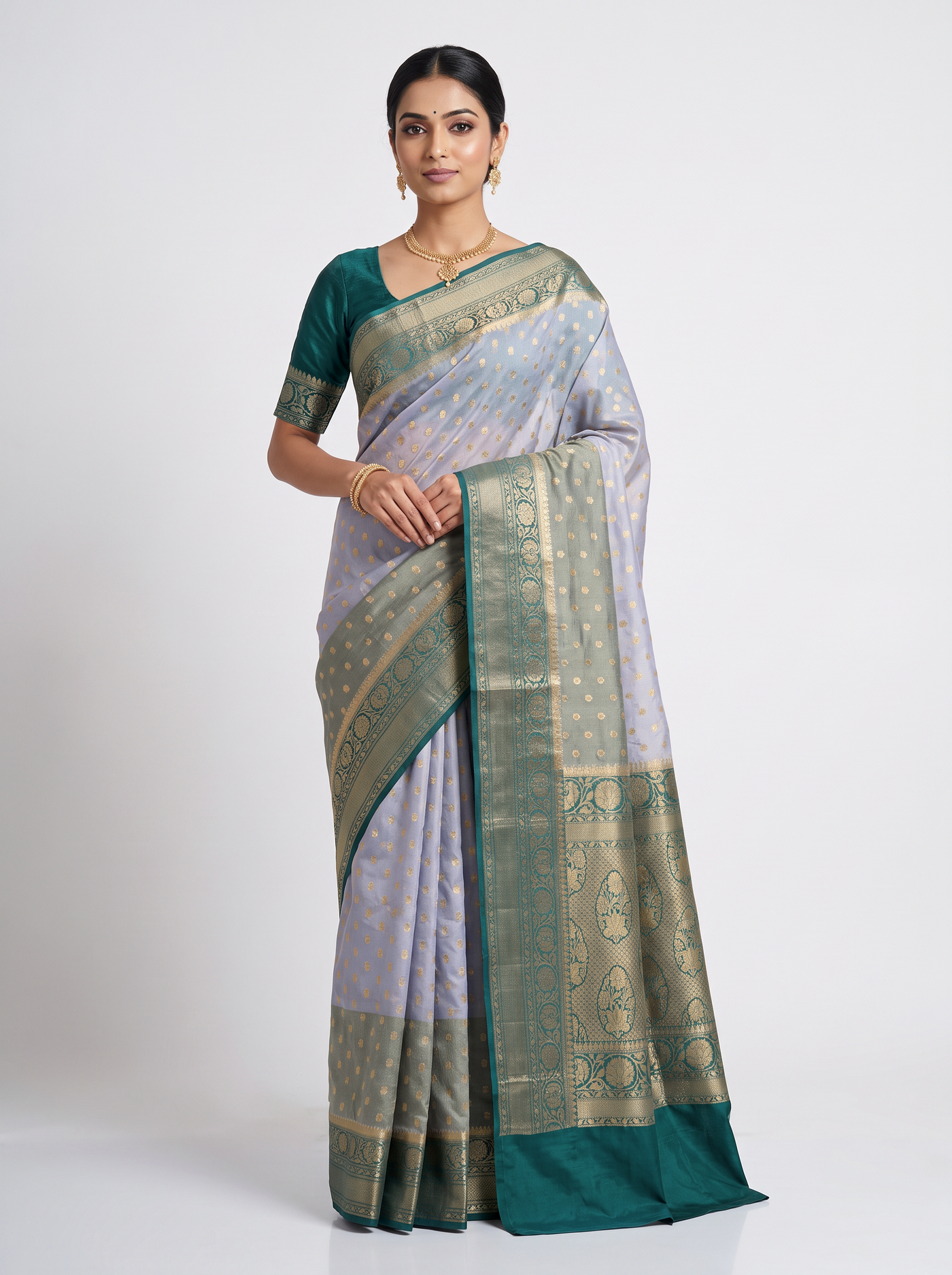 Golden + Beige + Honey Yellow Meenakshi silk saree with festive border